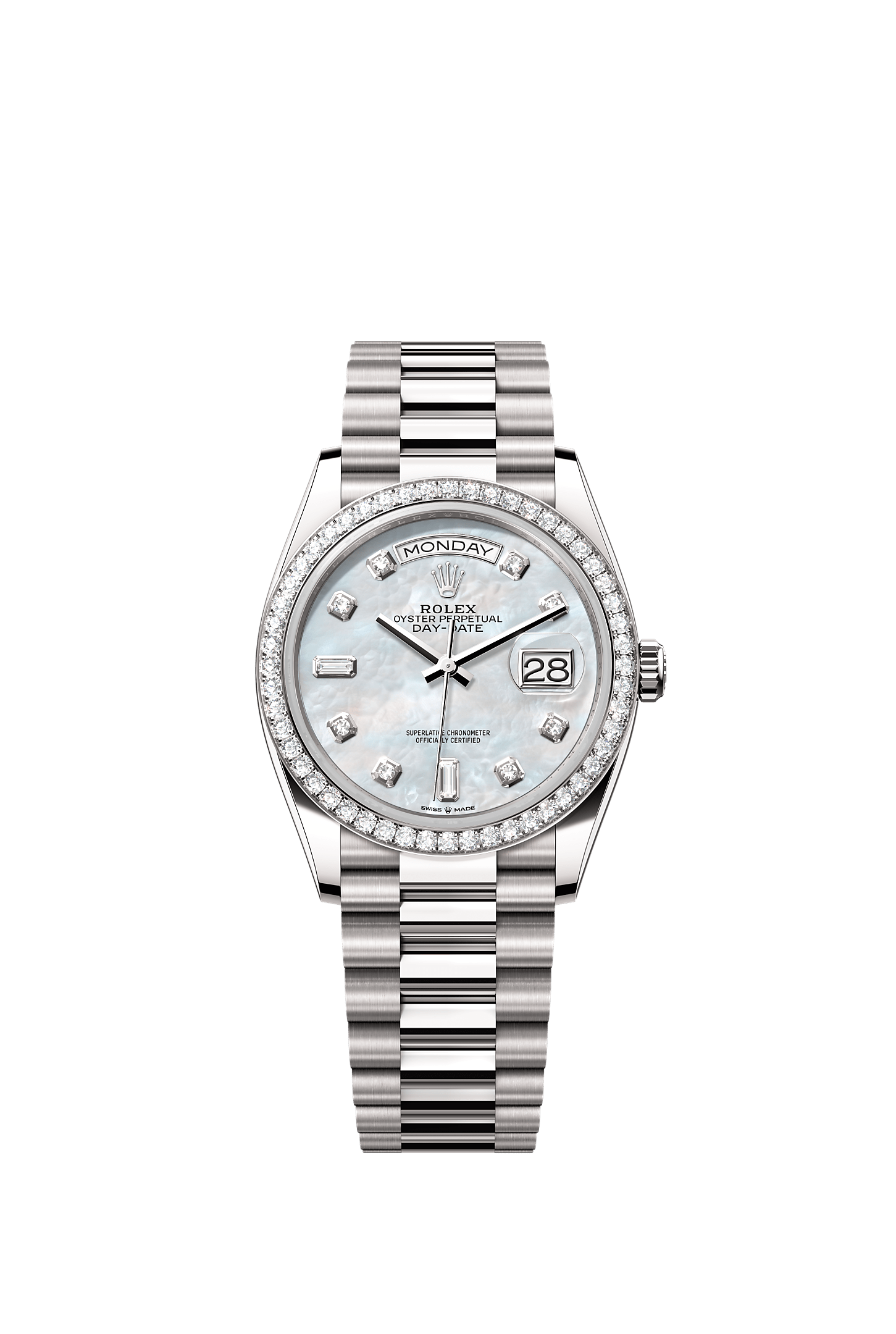 Day-Date 36, Oyster, 36 mm, white gold and diamonds, Dial : White mother-of-pearl set with diamonds, Rolex