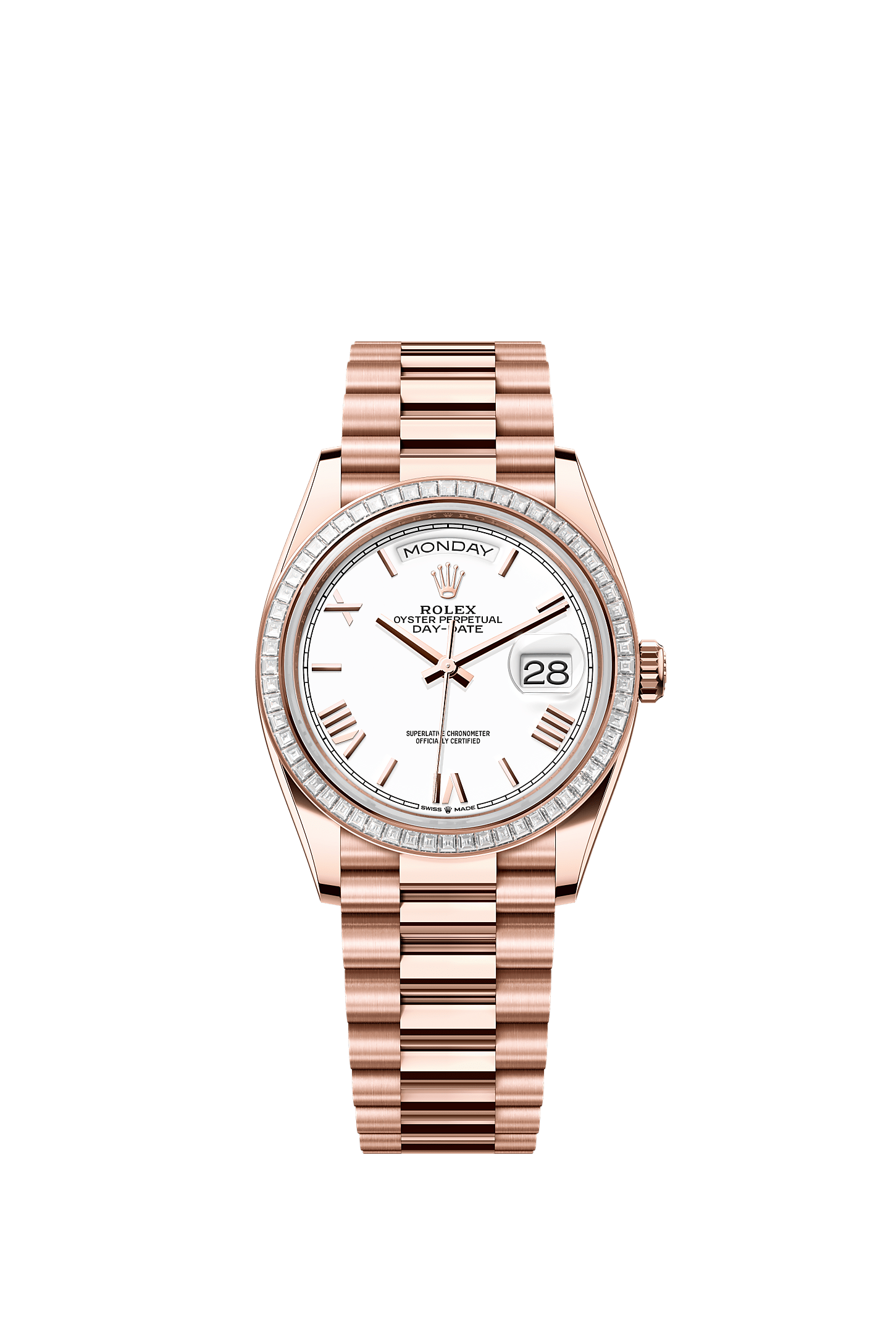 星期日历型 36, 蚝式，36毫米，钻石及永恒玫瑰金, 表盘 : 白色, Rolex