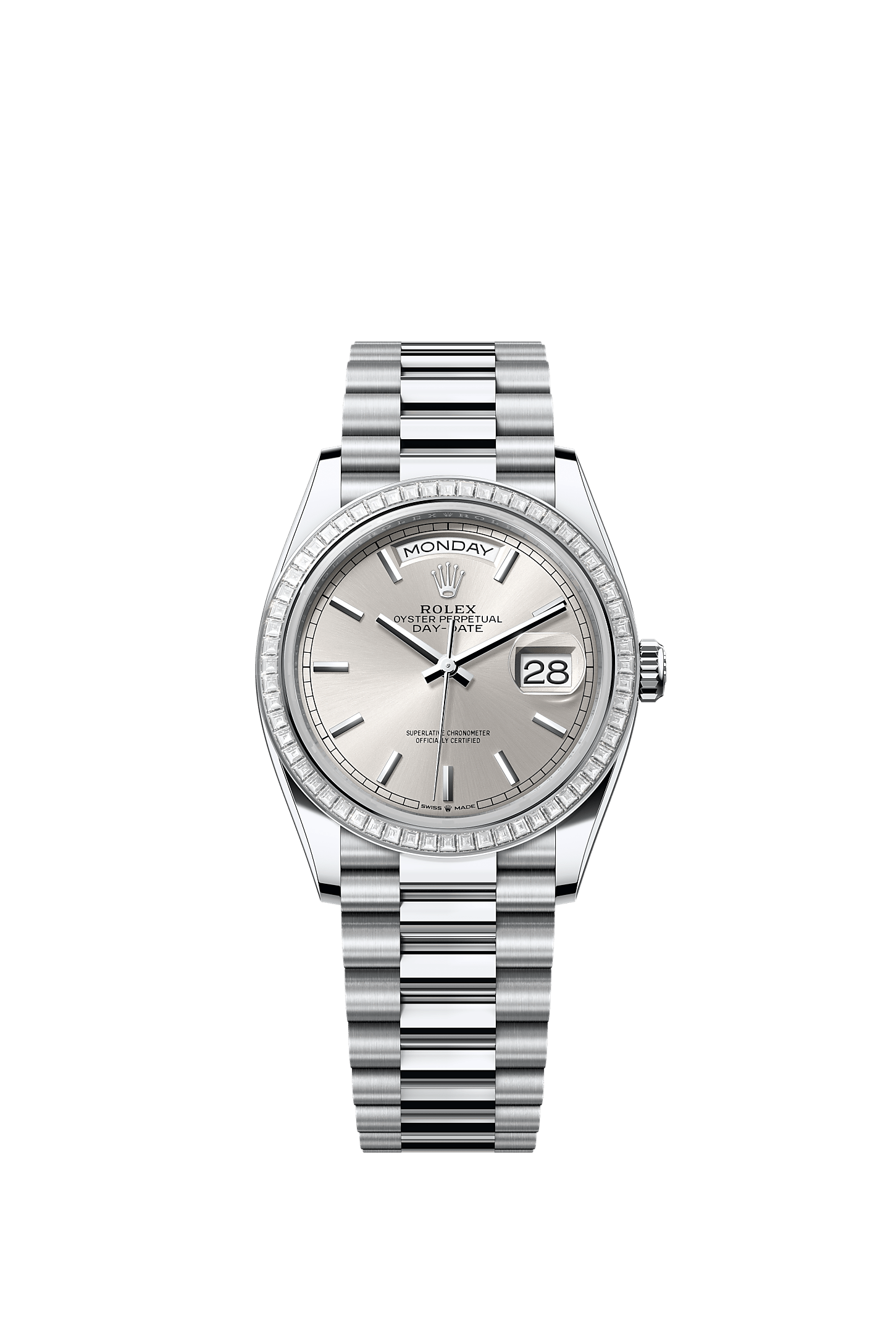 Day-Date 36, Oyster, 36 mm, platinum and diamonds, Dial : Silver, Rolex