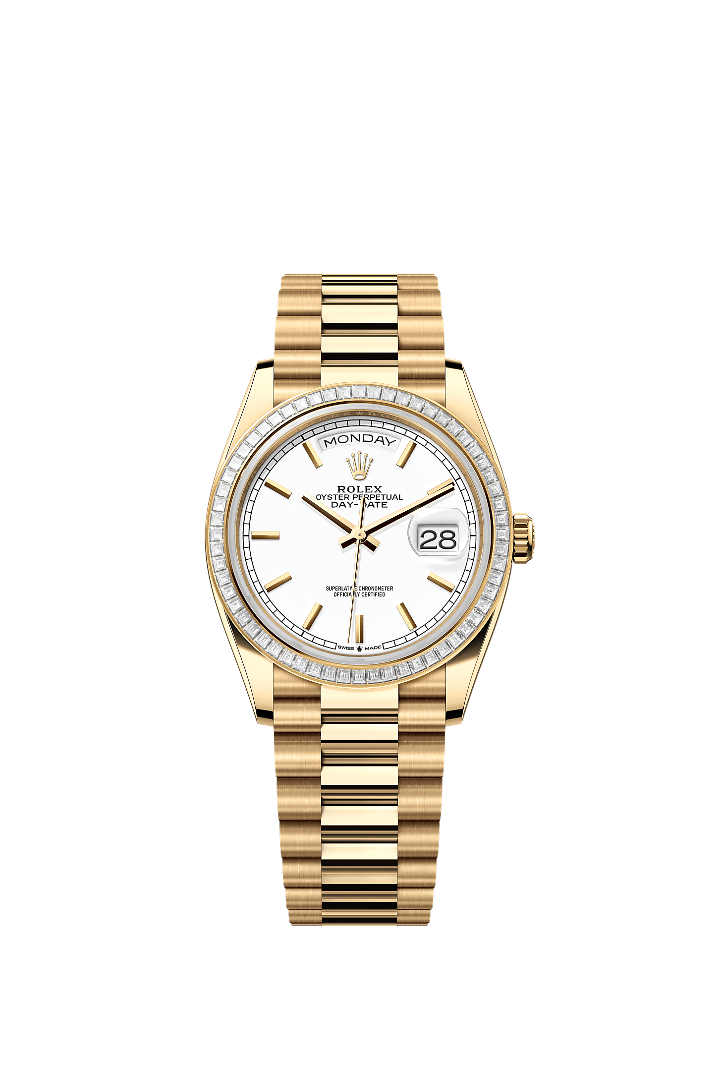 星期日历型 36, 蚝式，36毫米，钻石及黄金, 表盘 : 白色, Rolex