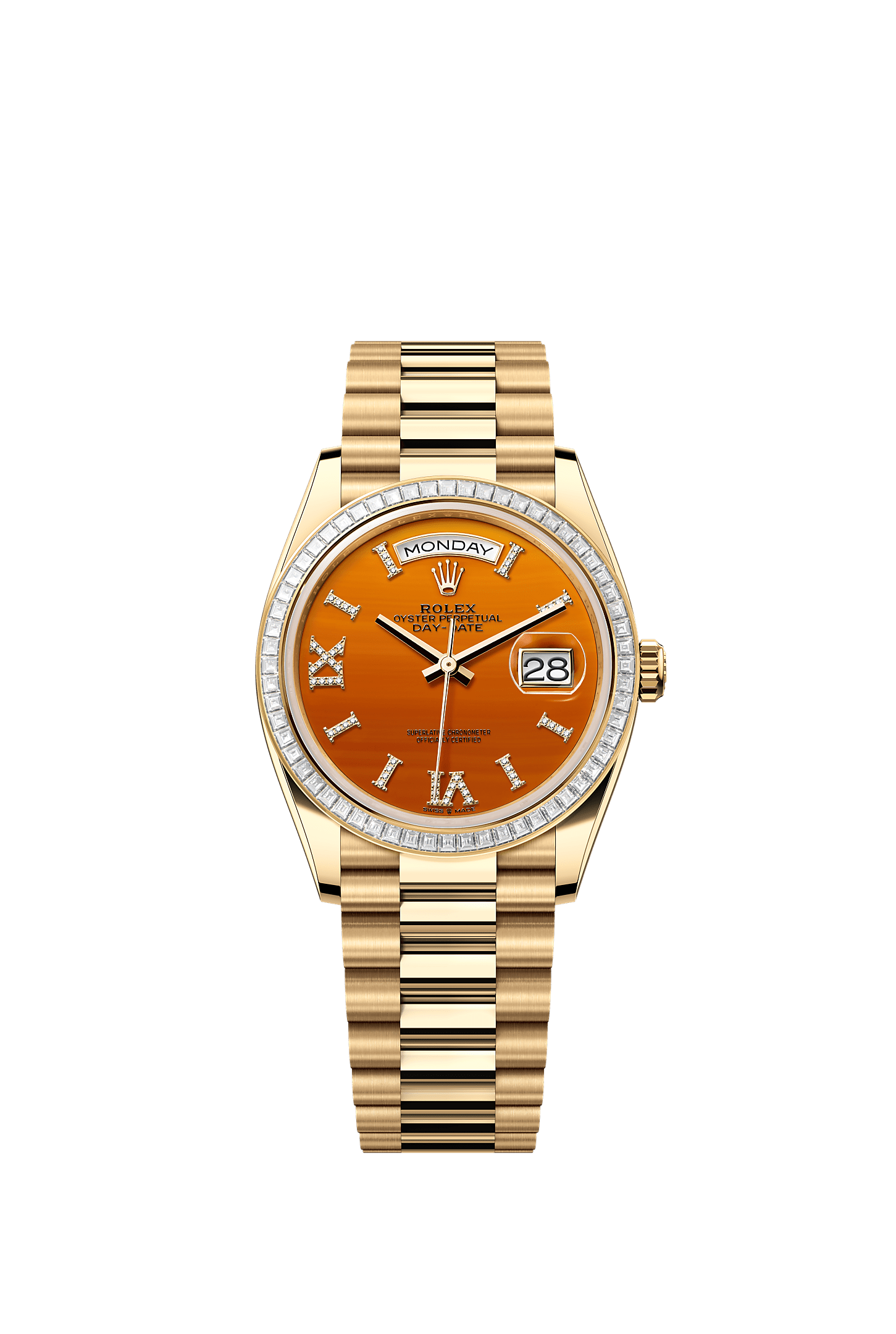 Day-Date 36, Oyster, 36 mm, yellow gold and diamonds, Dial : Carnelian set with diamonds, Rolex