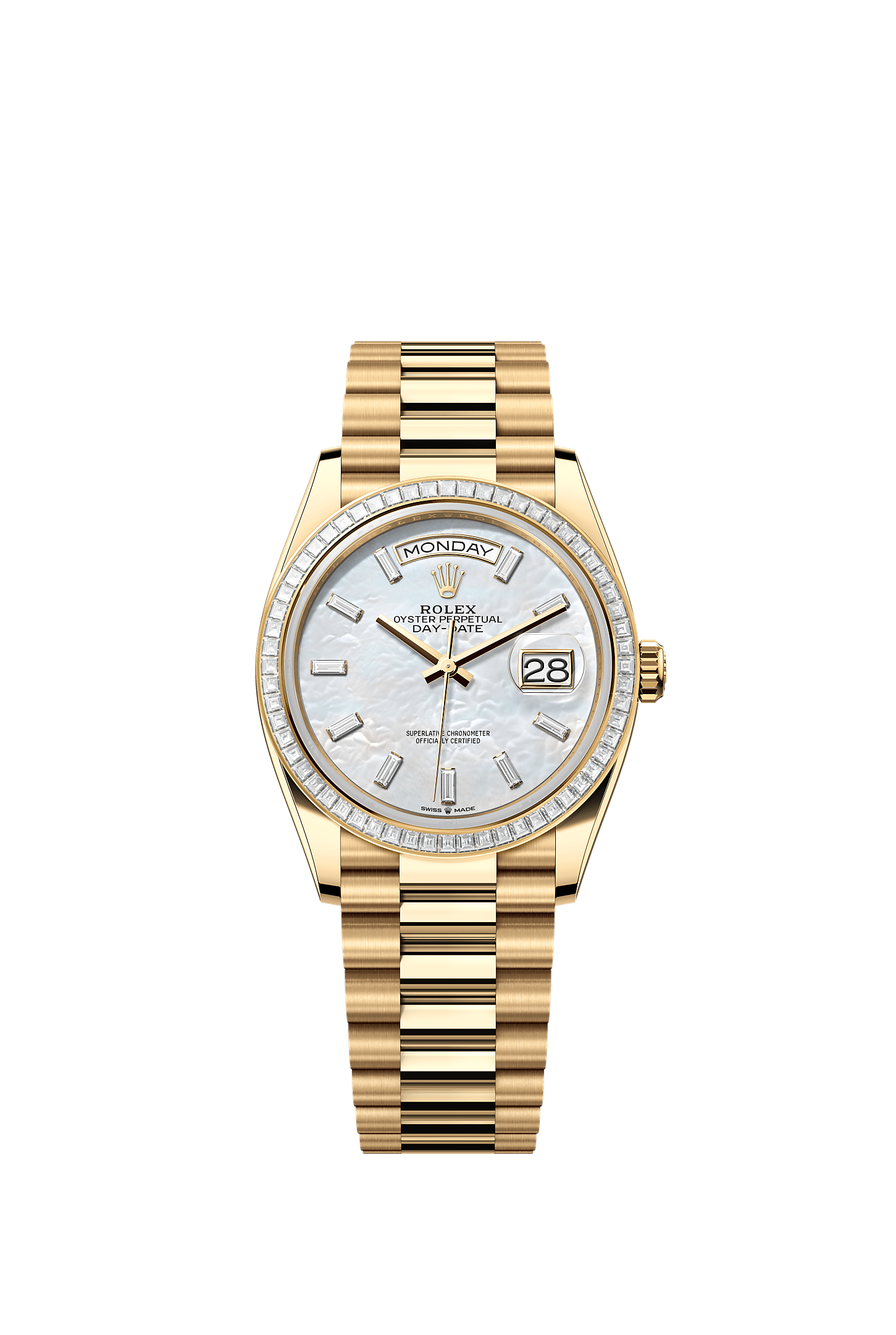 Day-Date 36, Oyster, 36 mm, yellow gold and diamonds, Dial : White mother-of-pearl set with diamonds, Rolex