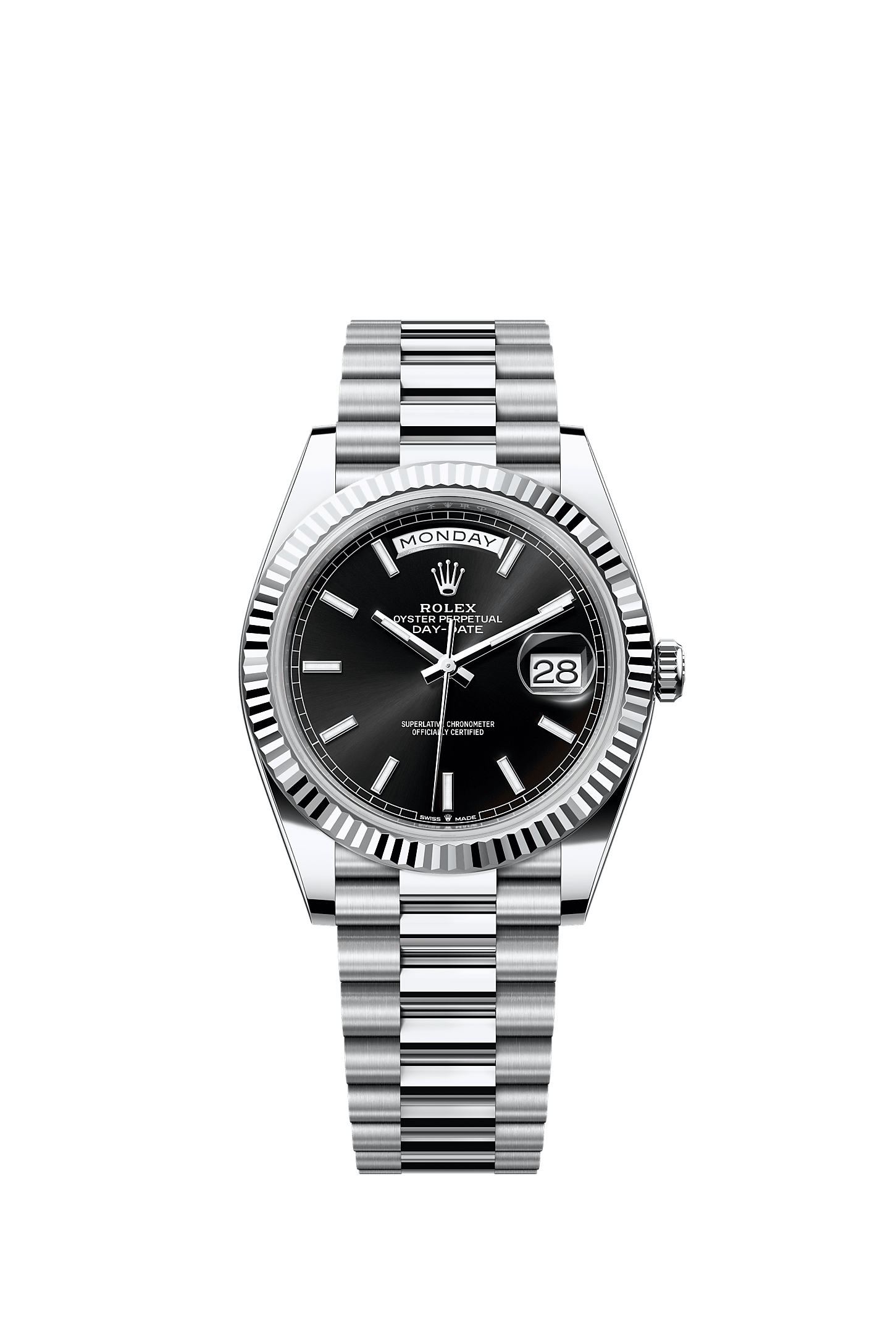 星期日历型 40, 蚝式，40毫米，铂金, 表盘 : 亮黑色, Rolex