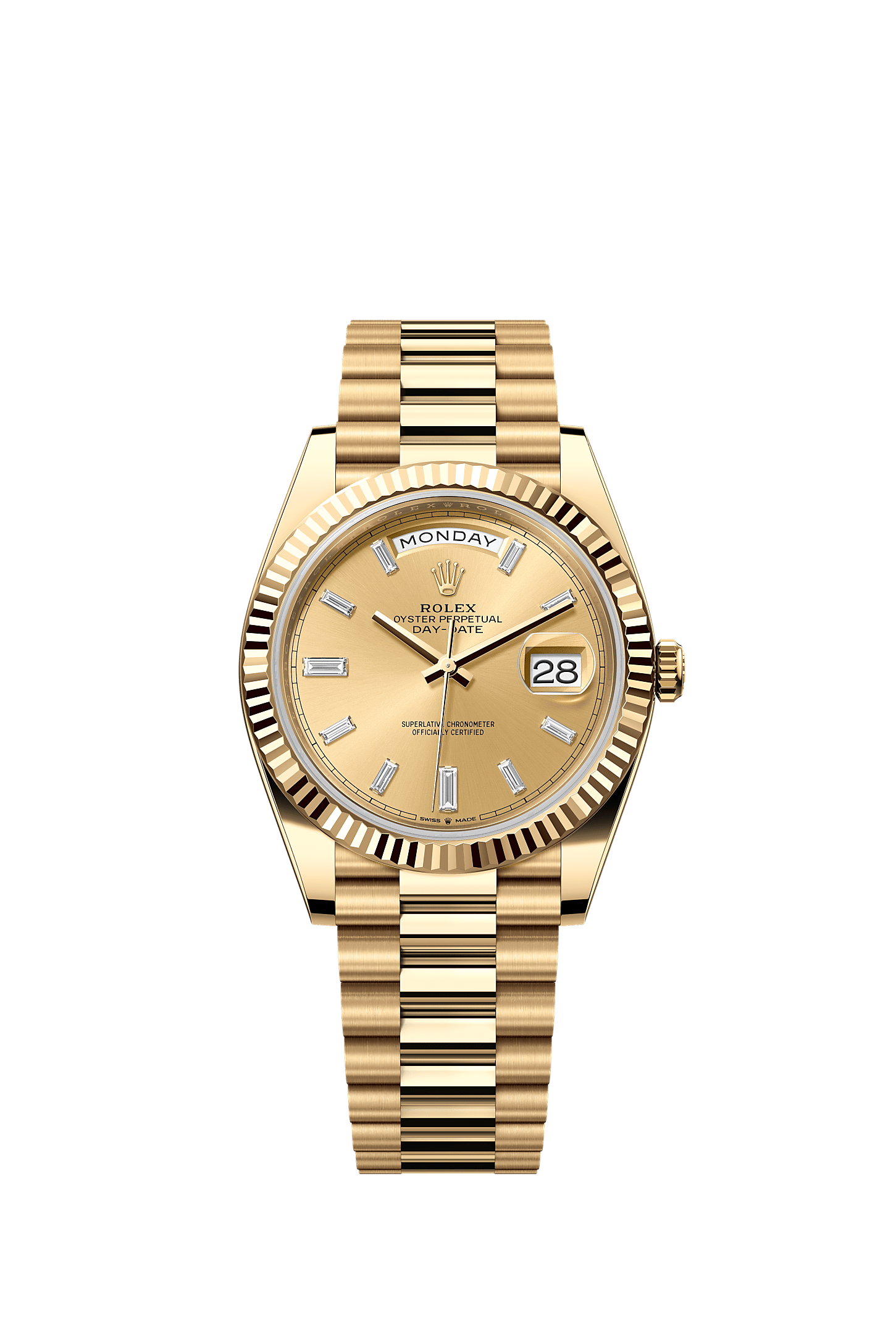 星期日历型 40, 蚝式，40毫米，黄金, 表盘 : 香槟色，镶钻石, Rolex