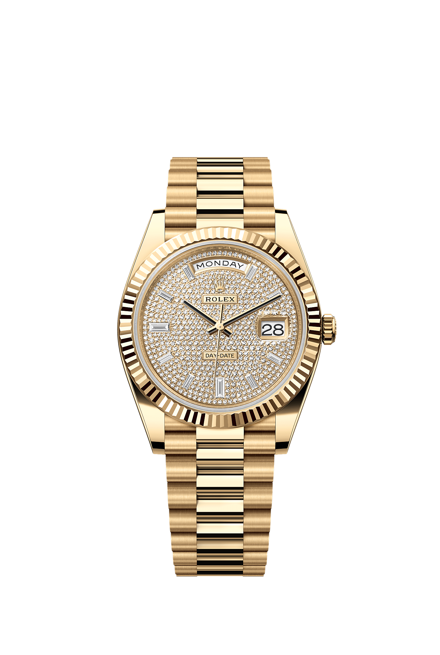 星期日历型 40, 蚝式，40毫米，黄金, 表盘 : 密镶钻石, Rolex