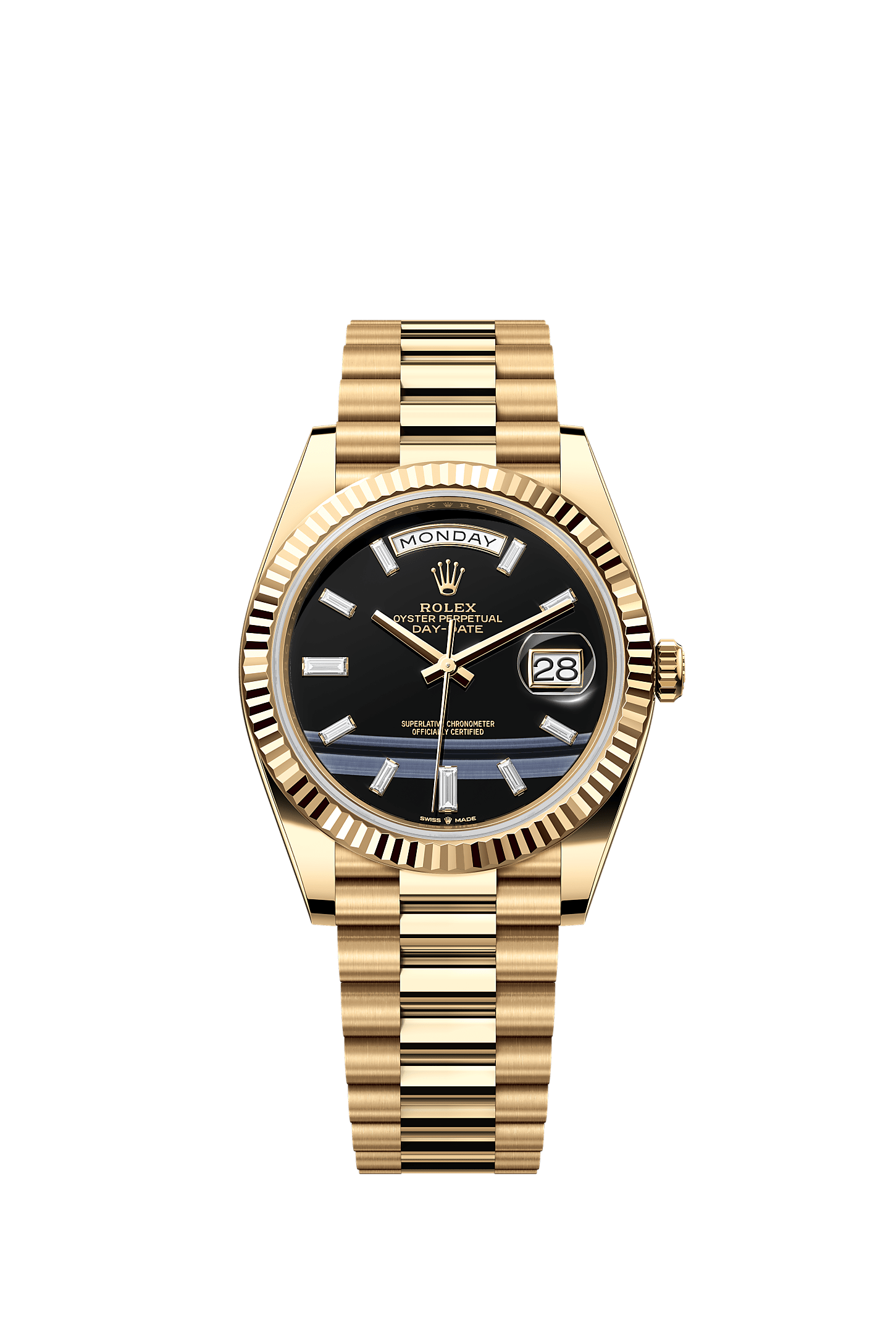Day-Date 40, Oyster, 40 mm, yellow gold, Dial : Onyx set with diamonds, Rolex