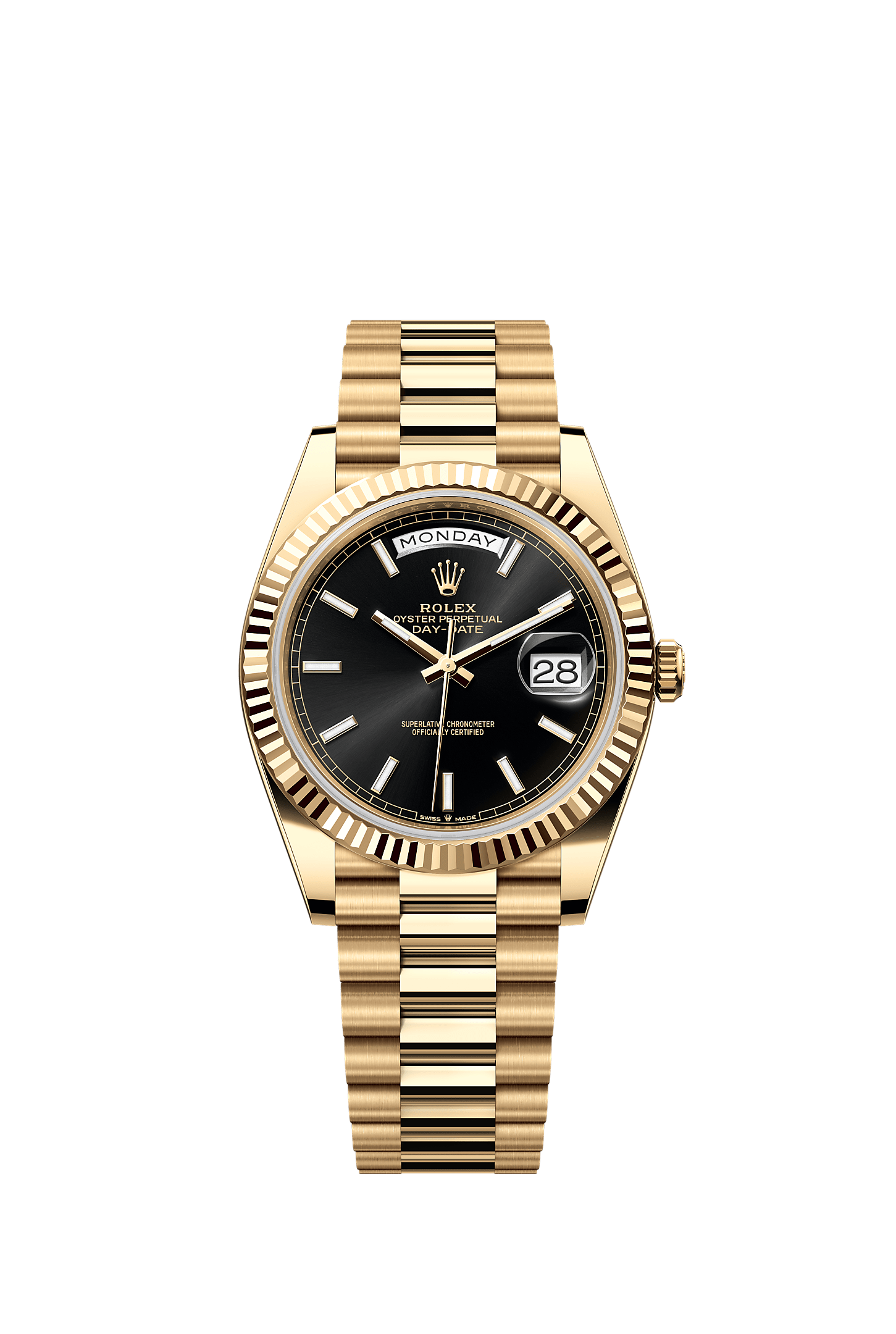 Day-Date 40, Oyster, 40 mm, yellow gold, Dial : Bright black, Rolex