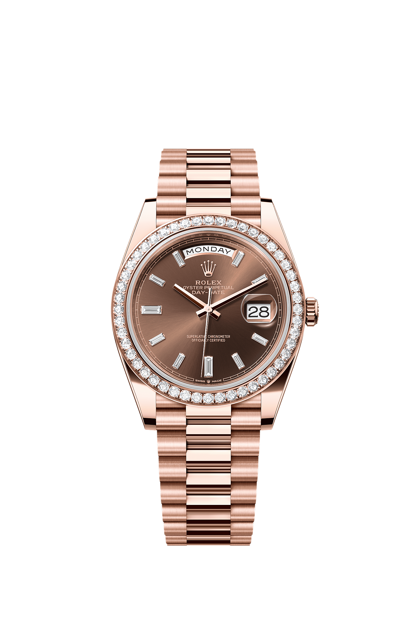 Day-Date 40, Oyster, 40 mm, Everose gold and diamonds, Dial : Chocolate set with diamonds, Rolex