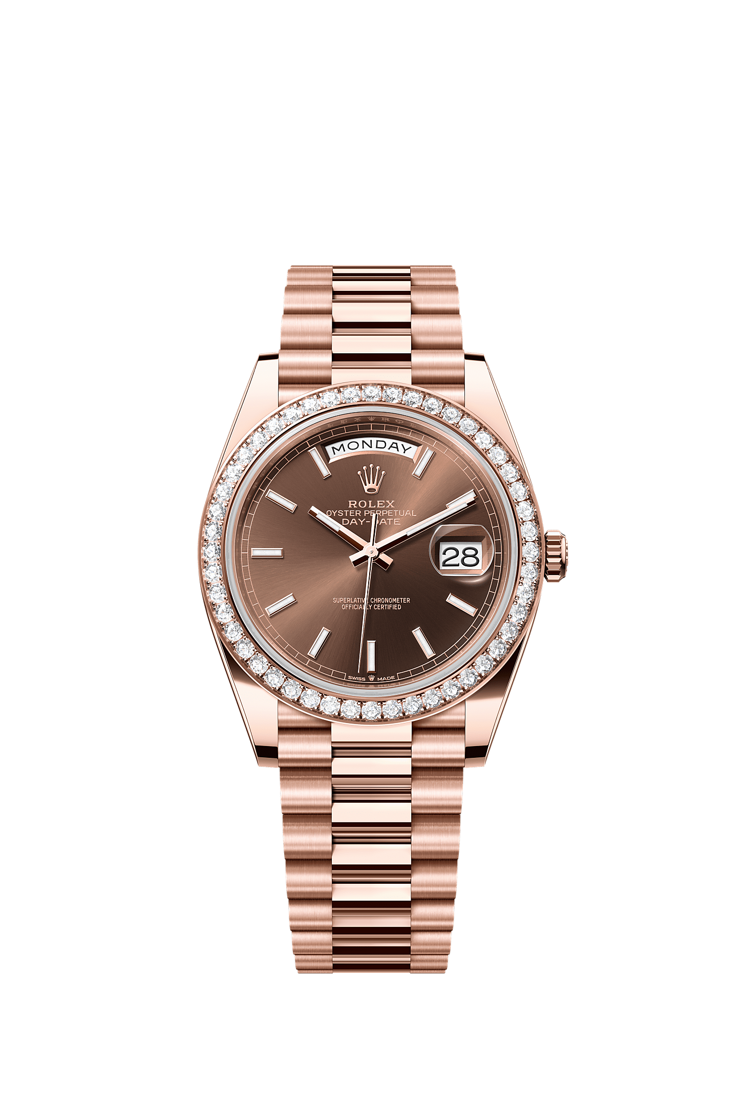 Day-Date 40, Oyster, 40 mm, Everose gold and diamonds, Dial : Chocolate, Rolex