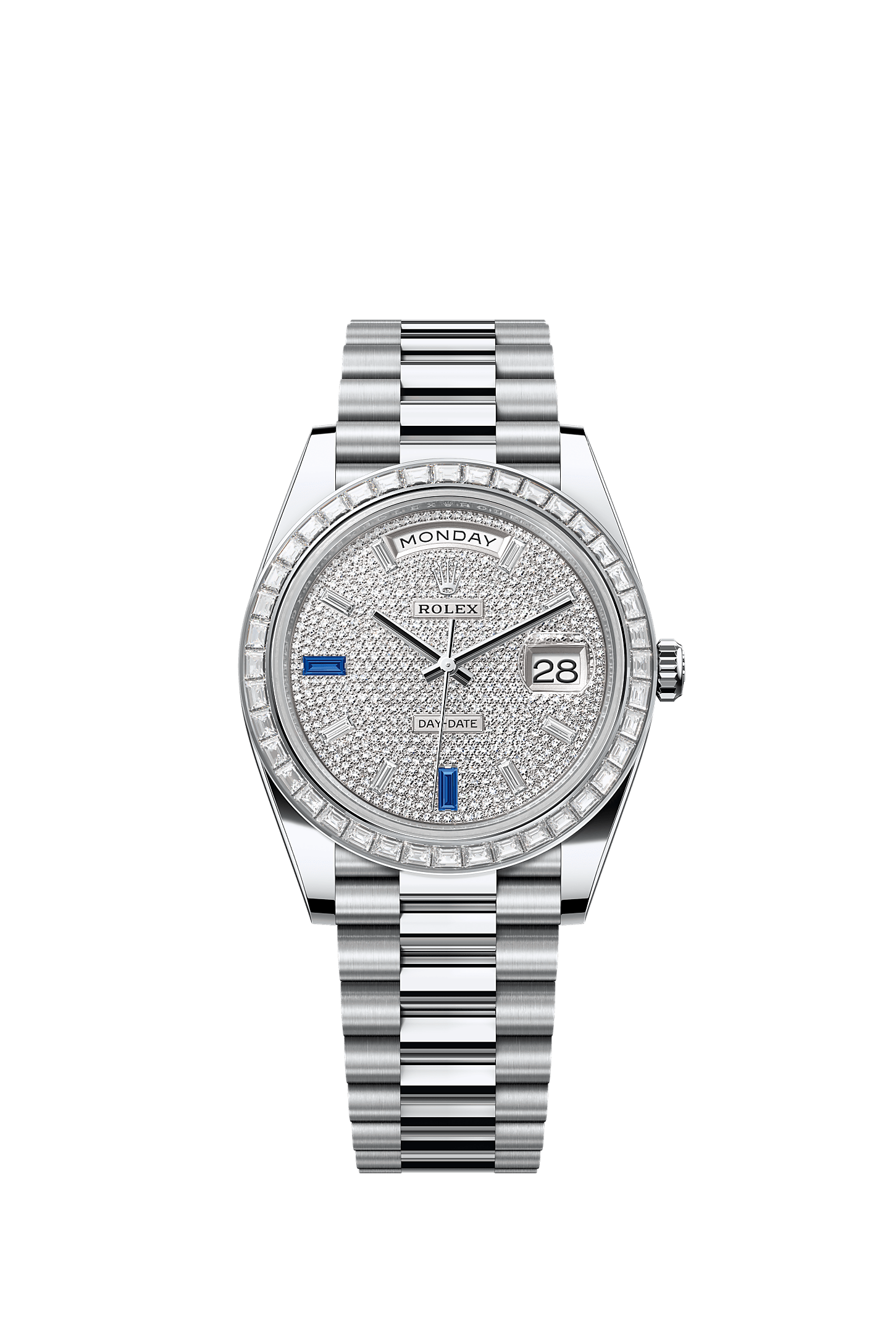 Day-Date 40, Oyster, 40 mm, platinum and diamonds, Dial : Paved with diamonds and sapphires, Rolex