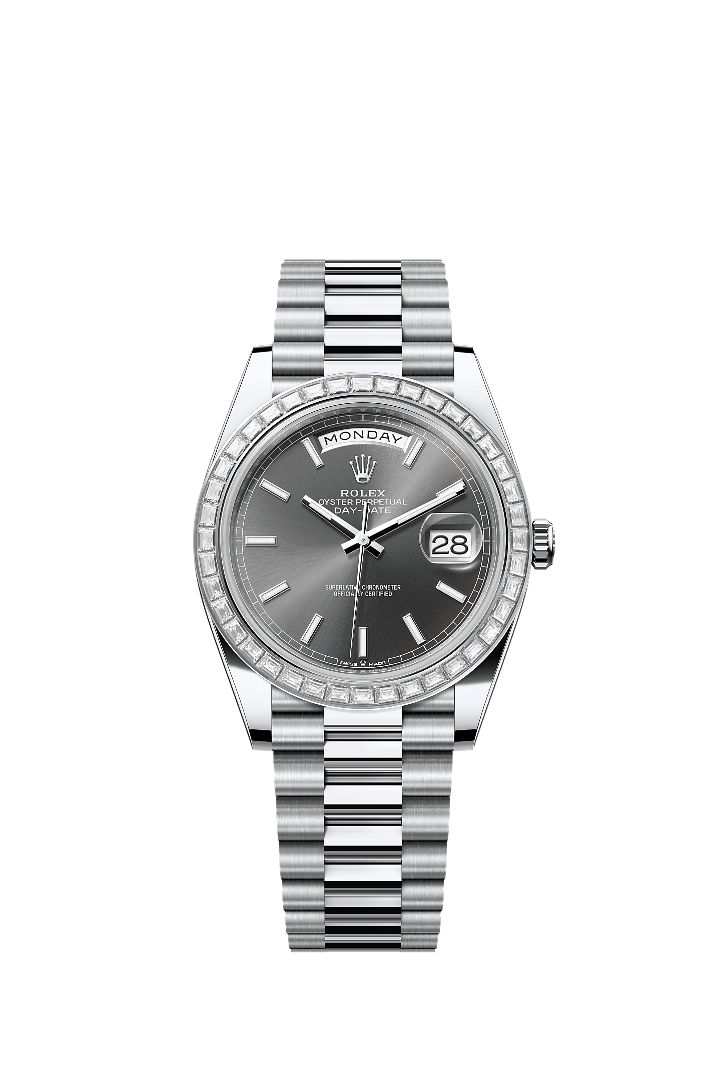 Day-Date 40, Oyster, 40 mm, platinum and diamonds, Dial : Slate, Rolex