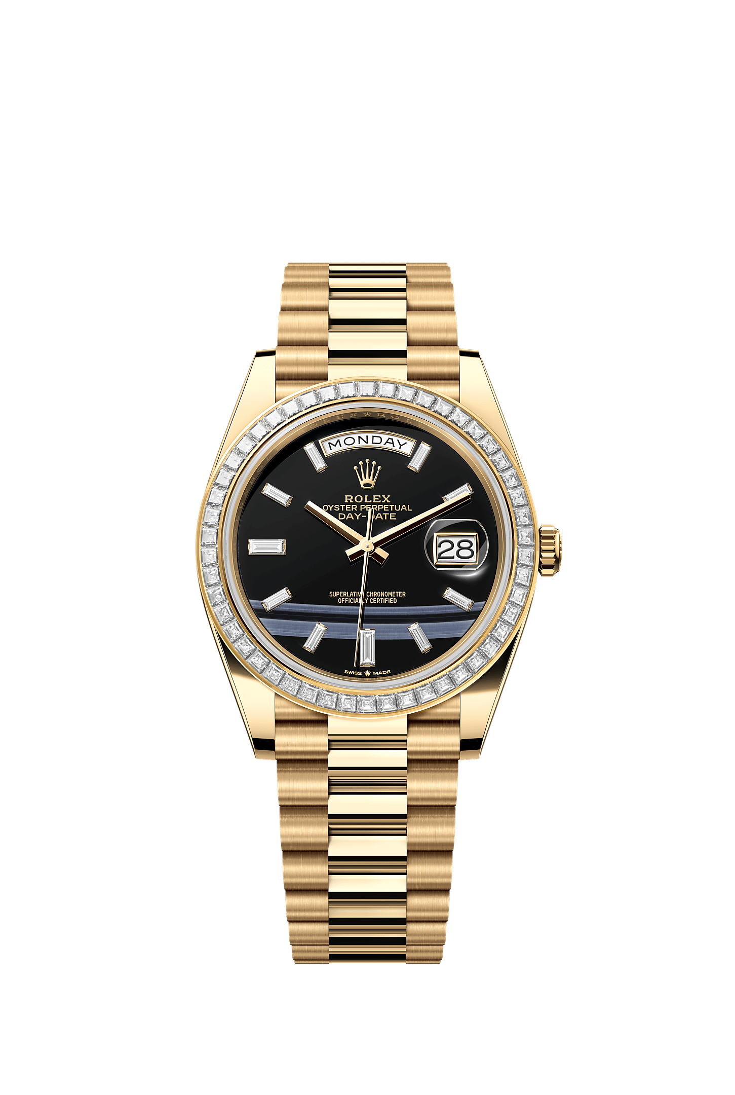 Day-Date 40, Oyster, 40 mm, yellow gold and diamonds, Dial : Onyx set with diamonds, Rolex