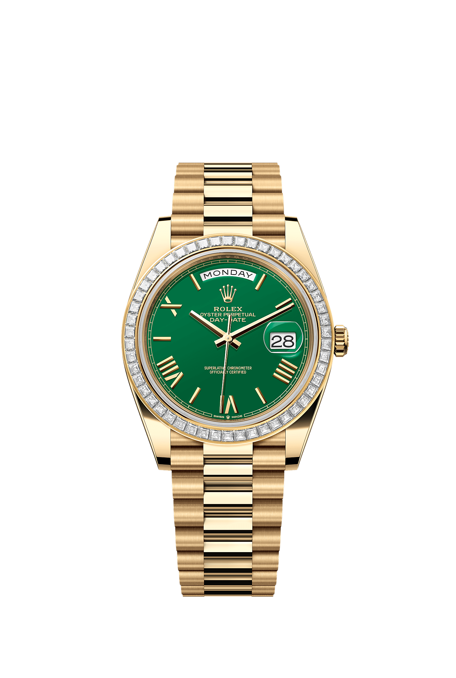 Day-Date 40, Oyster, 40 mm, yellow gold and diamonds, Dial : Green, Rolex