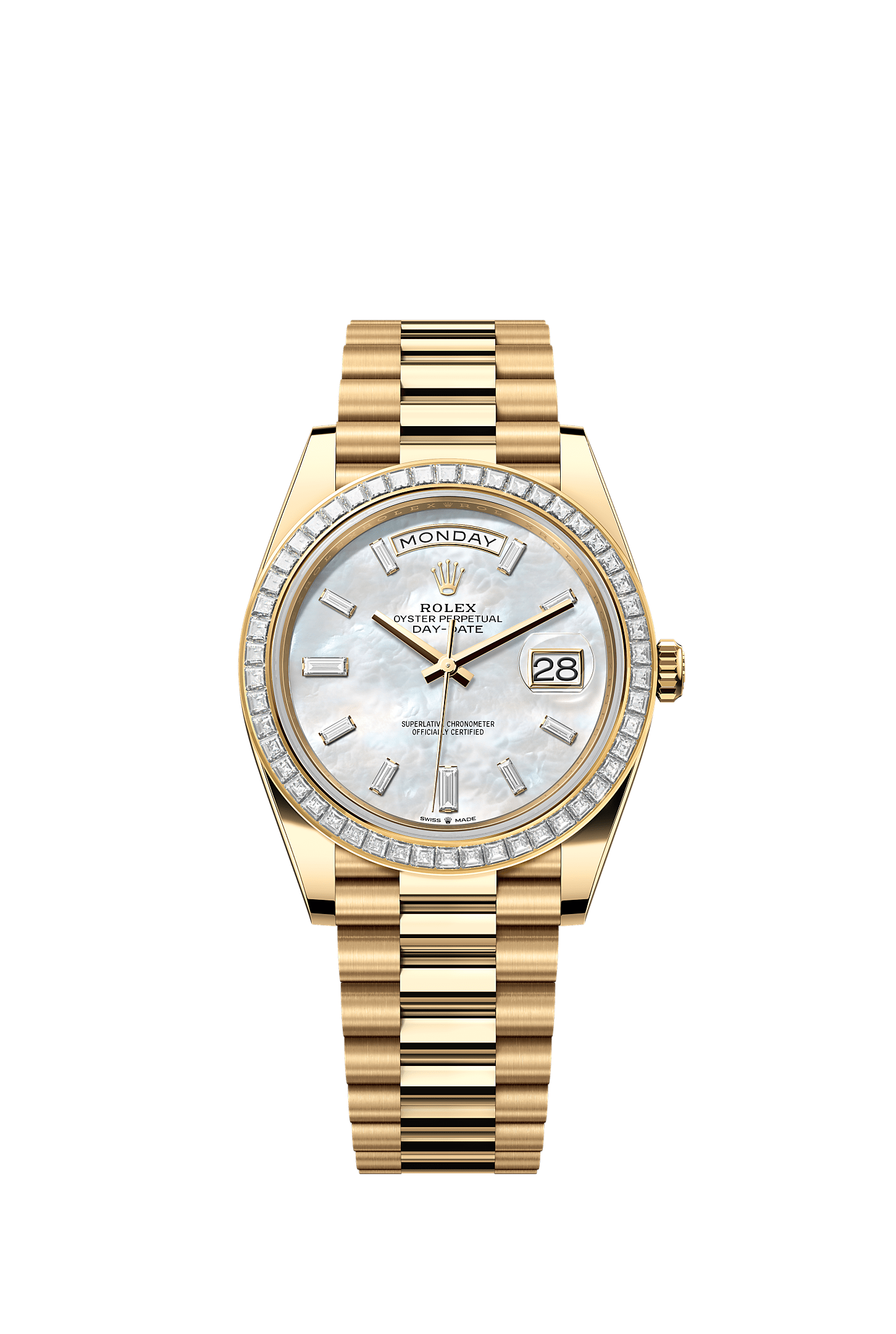 Day-Date 40, Oyster, 40 mm, yellow gold and diamonds, Dial : White mother-of-pearl set with diamonds, Rolex