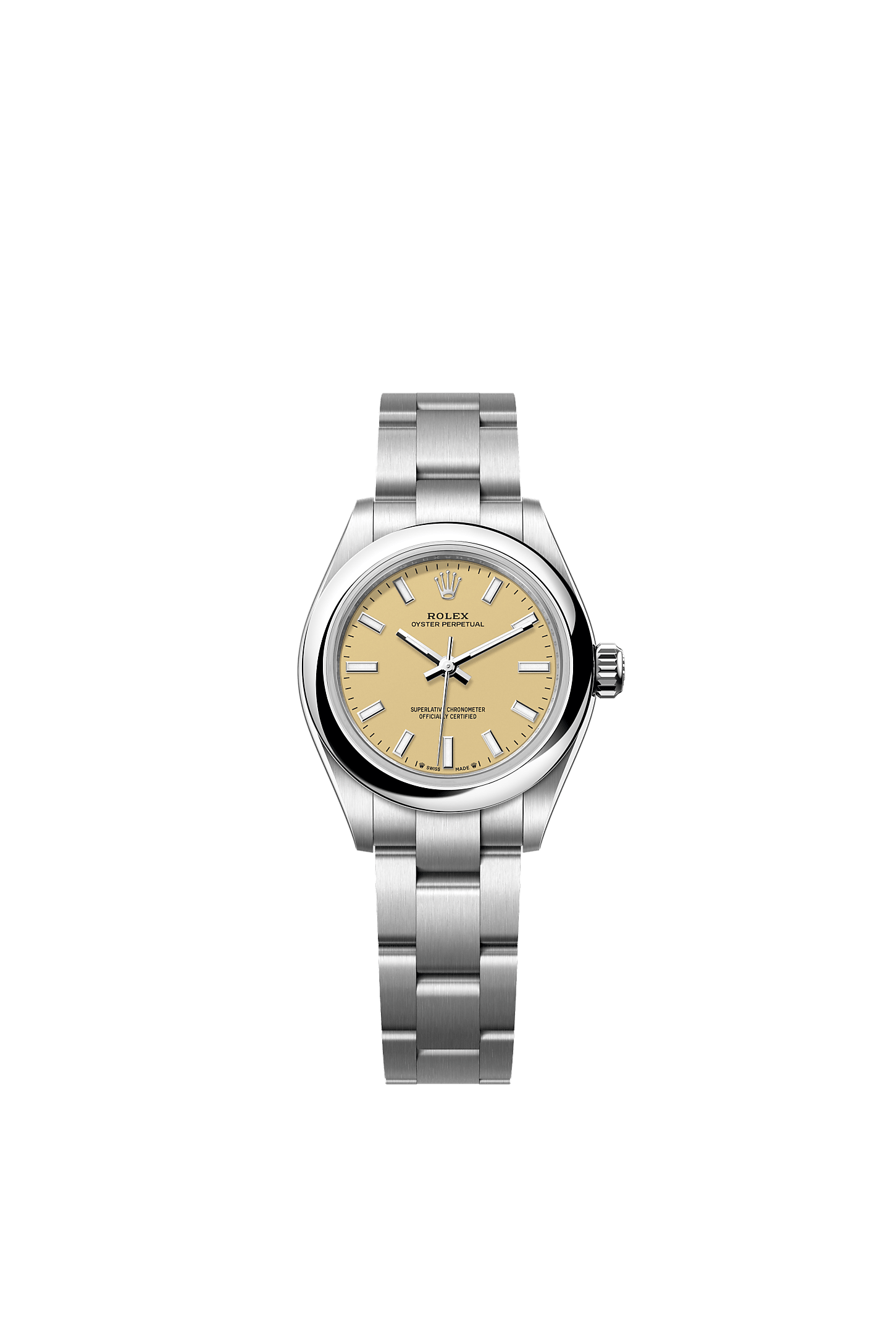 Oyster Perpetual 28, Oyster, 28 mm, Oystersteel, Dial : Beige, Rolex
