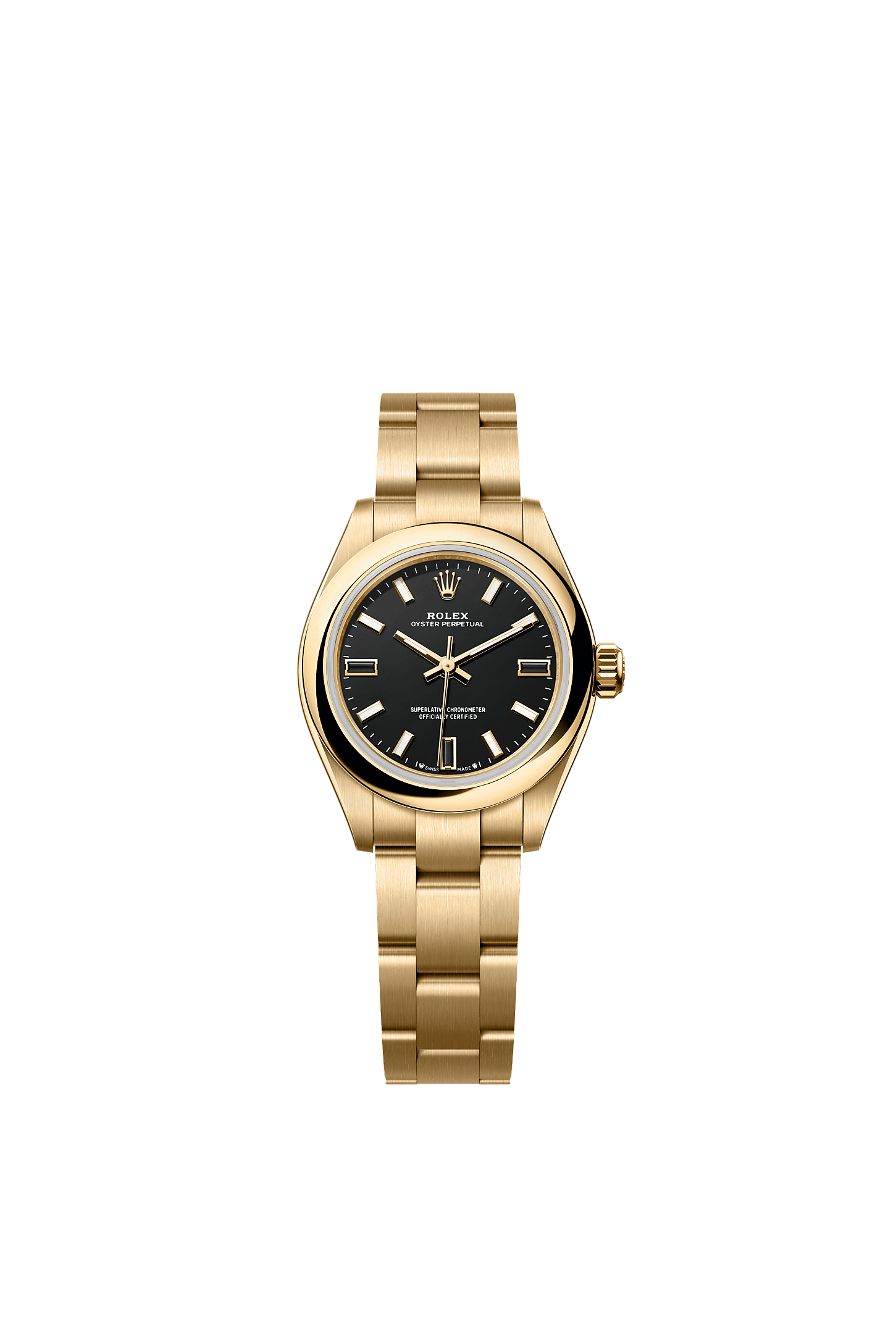 Oyster Perpetual 28, Oyster, 28 mm, yellow gold, Dial : Black, Rolex