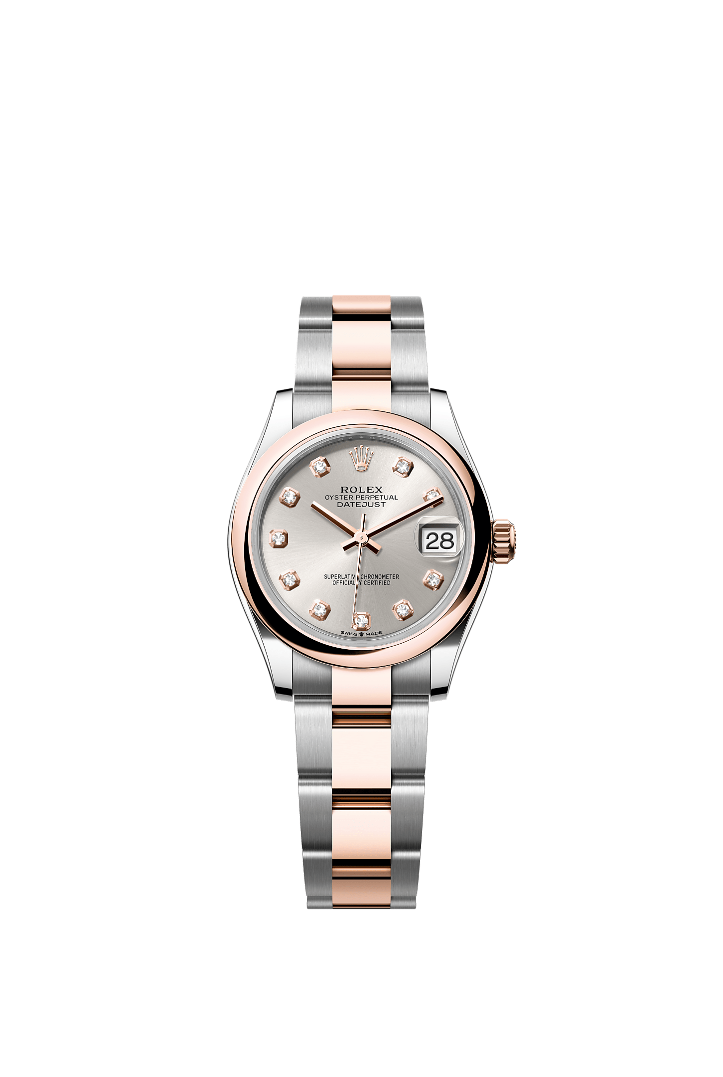 Datejust 31, Oyster, 31 mm, Oystersteel and Everose gold, Dial : Silver set with diamonds, Rolex