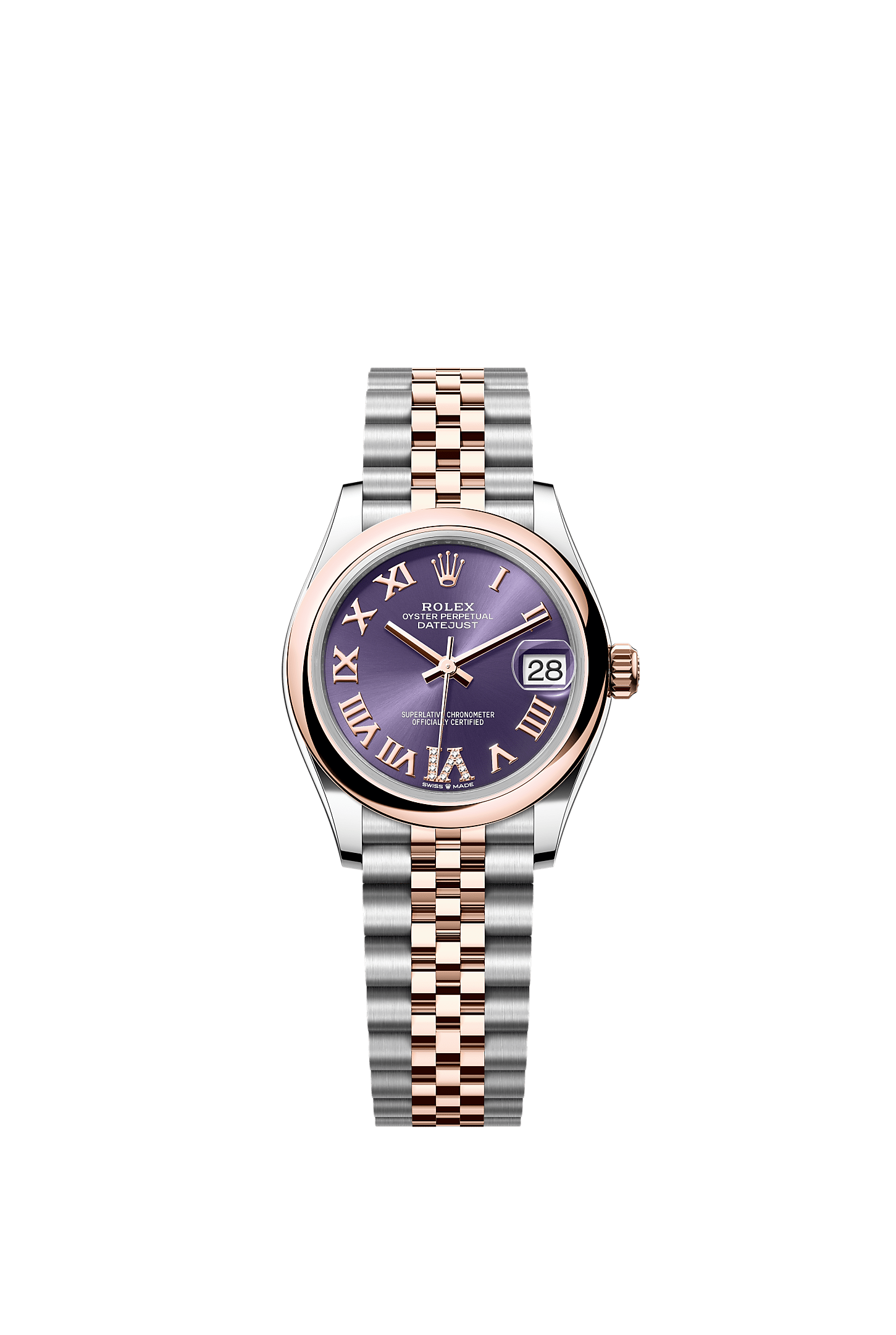 Datejust 31, Oyster, 31 mm, Oystersteel and Everose gold, Dial : Aubergine set with diamonds, Rolex