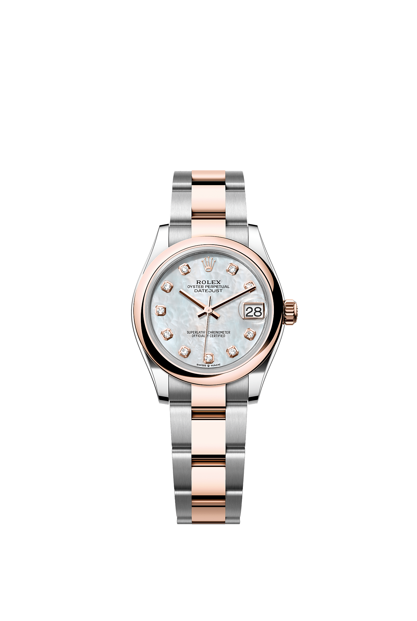 Datejust 31, Oyster, 31 mm, Oystersteel and Everose gold, Dial : White mother-of-pearl set with diamonds, Rolex