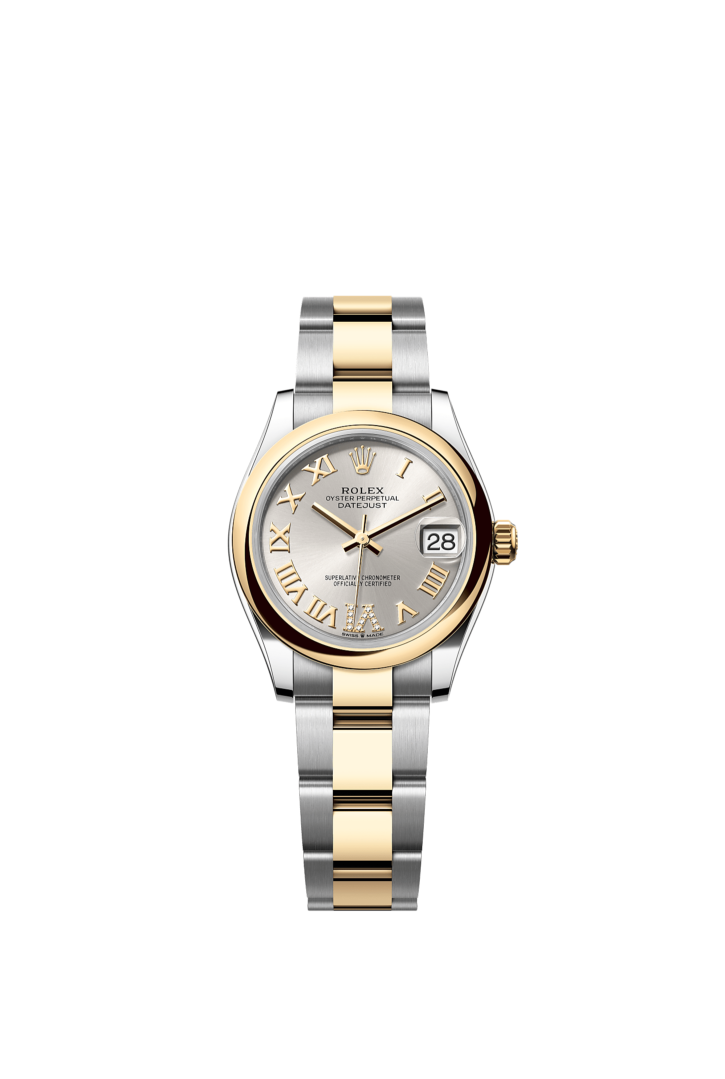 Datejust 31, Oyster, 31 mm, Oystersteel and yellow gold, Dial : Silver set with diamonds, Rolex
