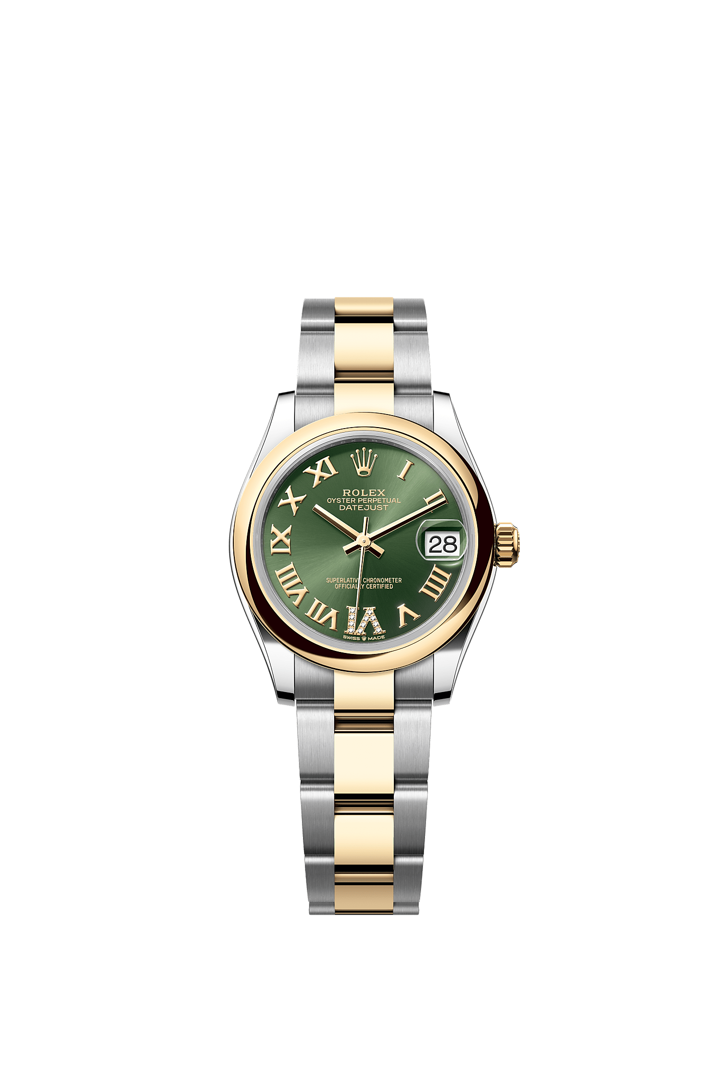 Datejust 31, Oyster, 31 mm, Oystersteel and yellow gold, Dial : Olive green set with diamonds, Rolex