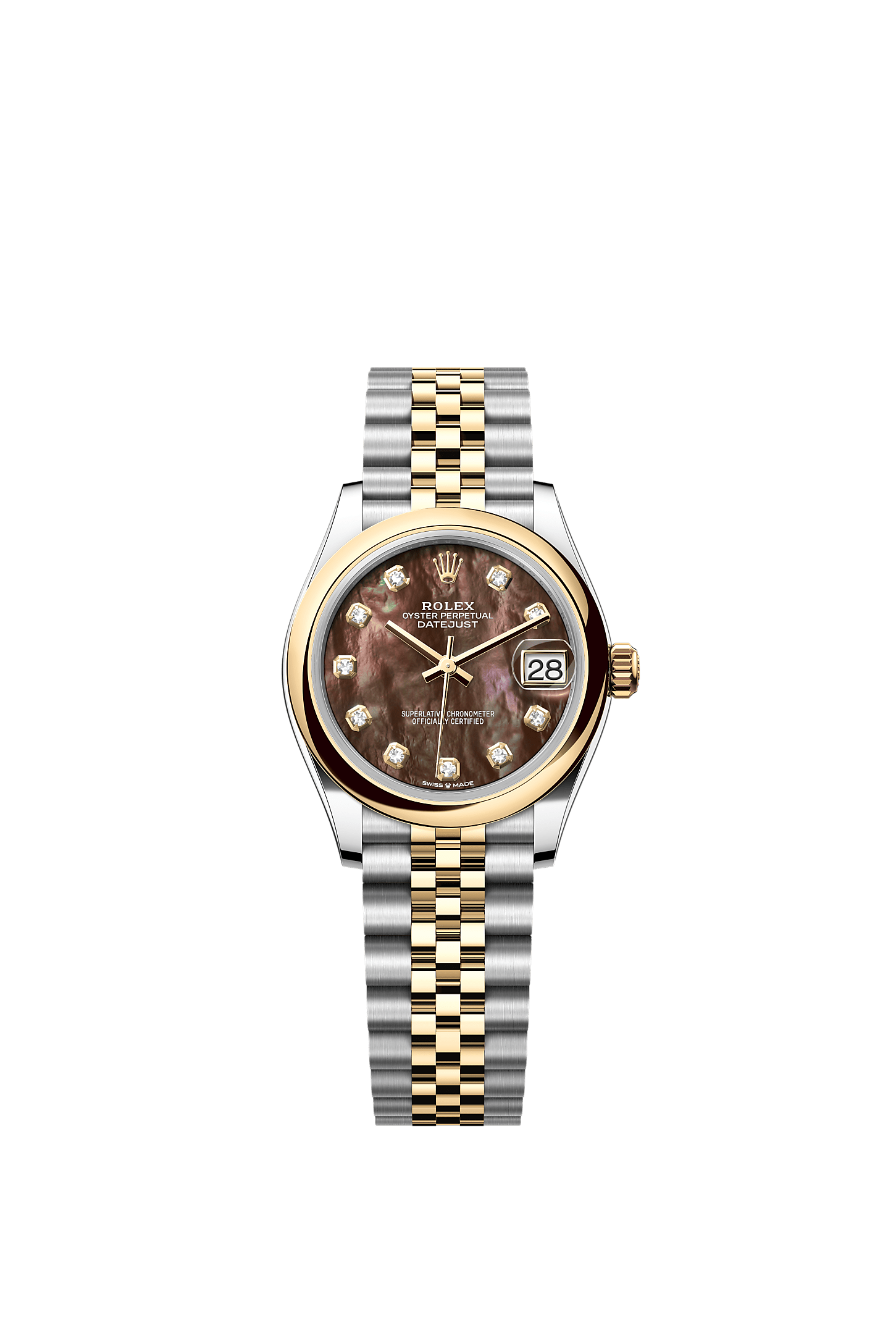 Datejust 31, Oyster, 31 mm, Oystersteel and yellow gold, Dial : Black mother-of-pearl set with diamonds, Rolex