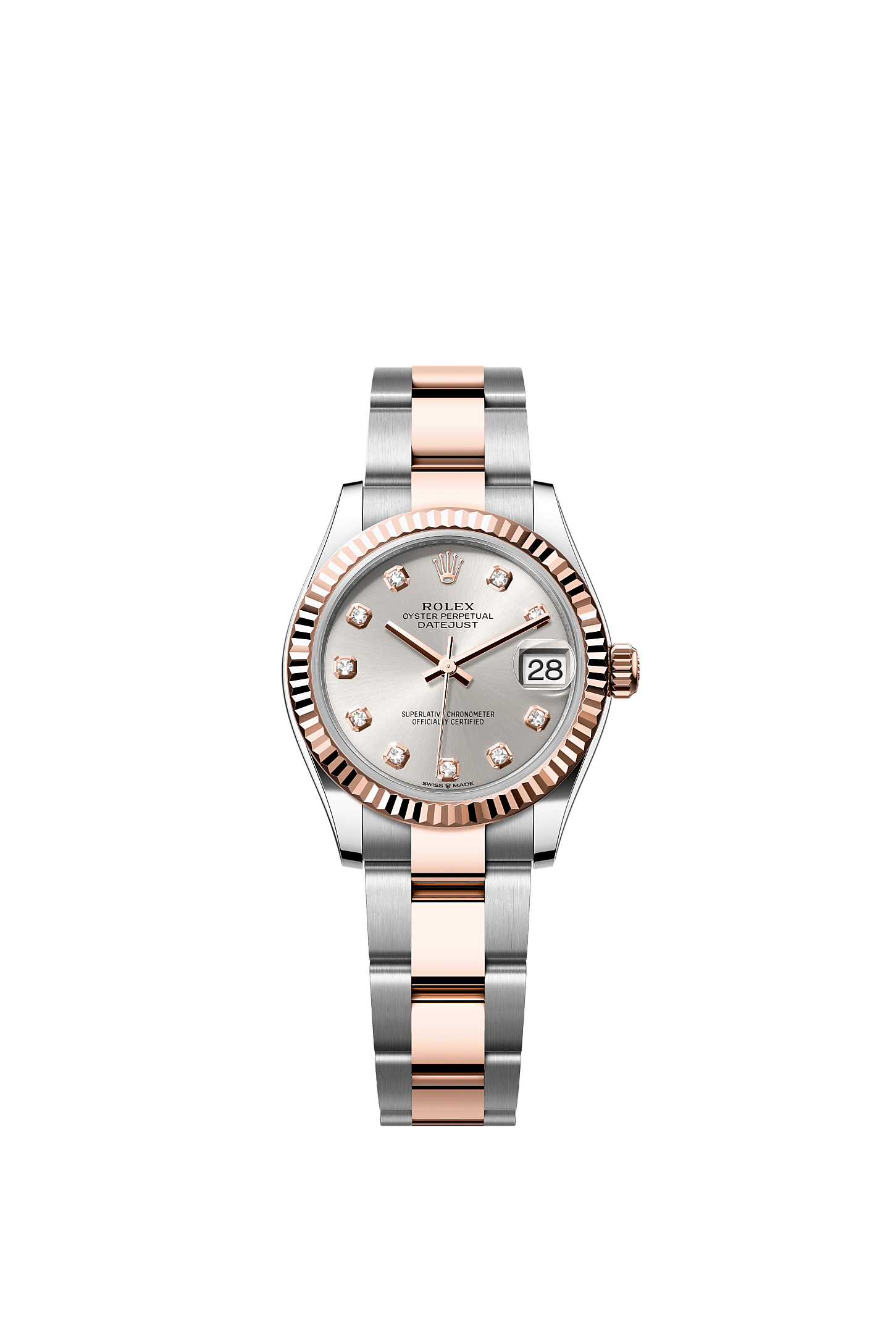 Datejust 31, Oyster, 31 mm, Oystersteel and Everose gold, Dial : Silver set with diamonds, Rolex