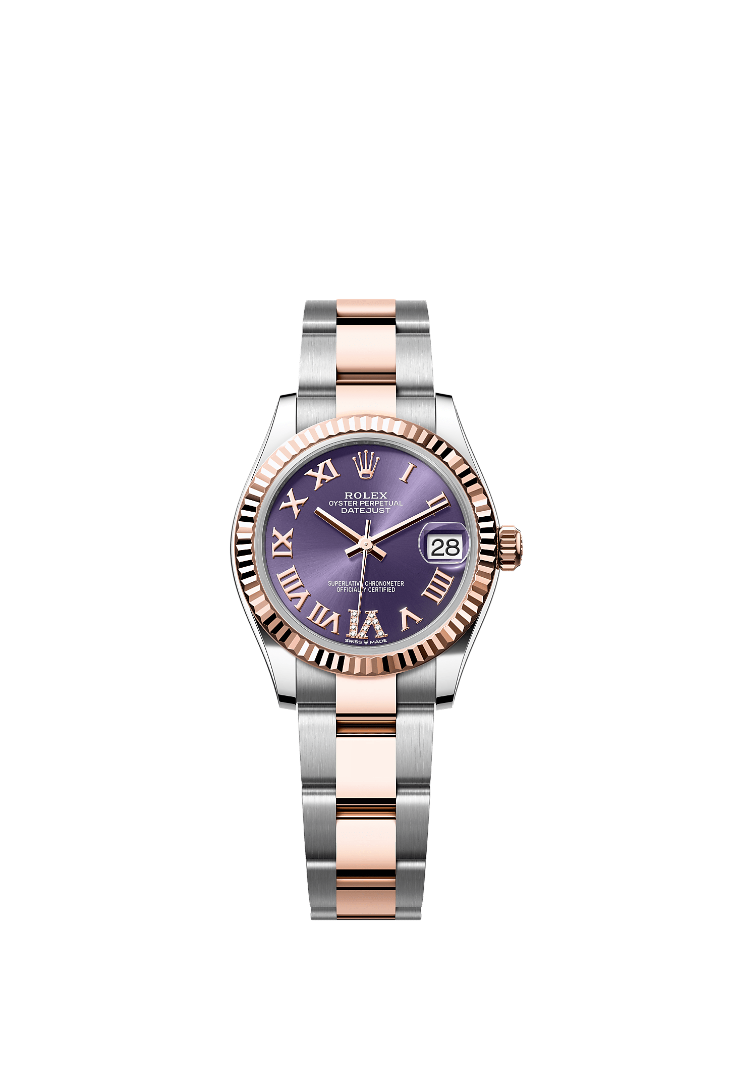 Datejust 31, Oyster, 31 mm, Oystersteel and Everose gold, Dial : Aubergine set with diamonds, Rolex