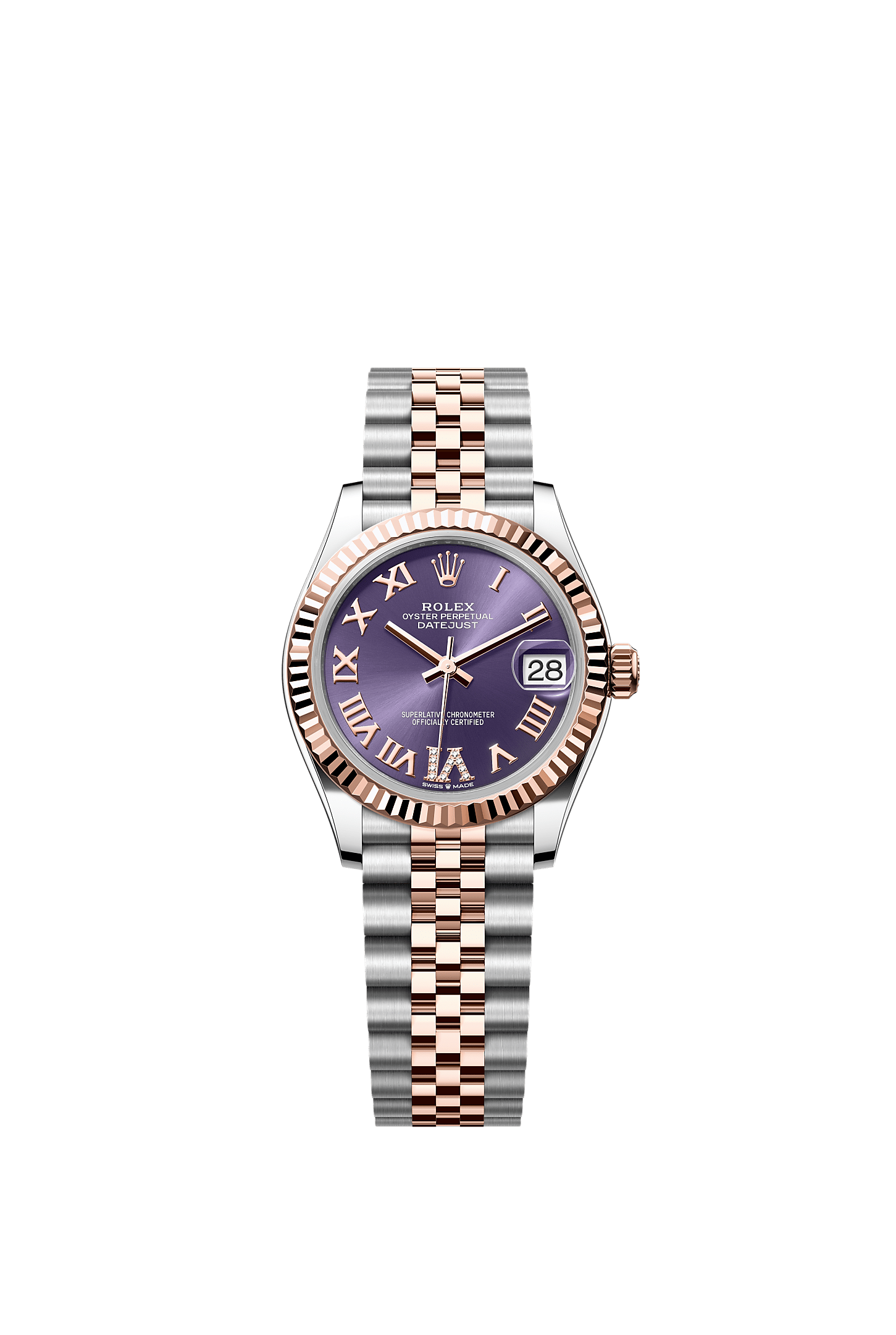 Datejust 31, Oyster, 31 mm, Oystersteel and Everose gold, Dial : Aubergine set with diamonds, Rolex