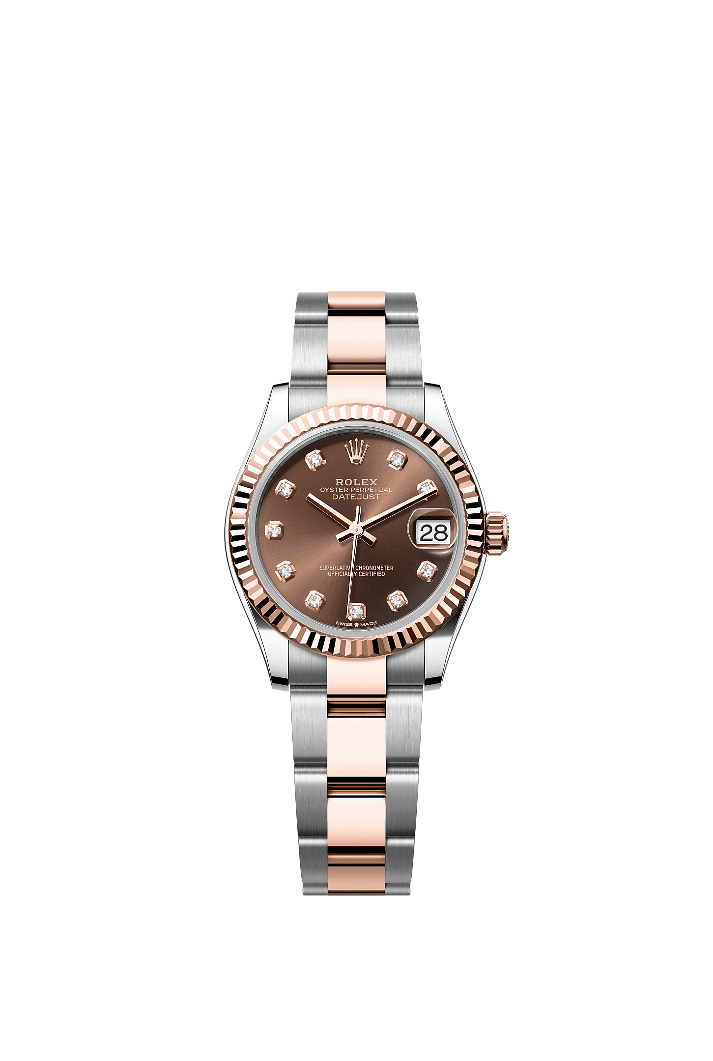 Datejust 31, Oyster, 31 mm, Oystersteel and Everose gold, Dial : Chocolate set with diamonds, Rolex