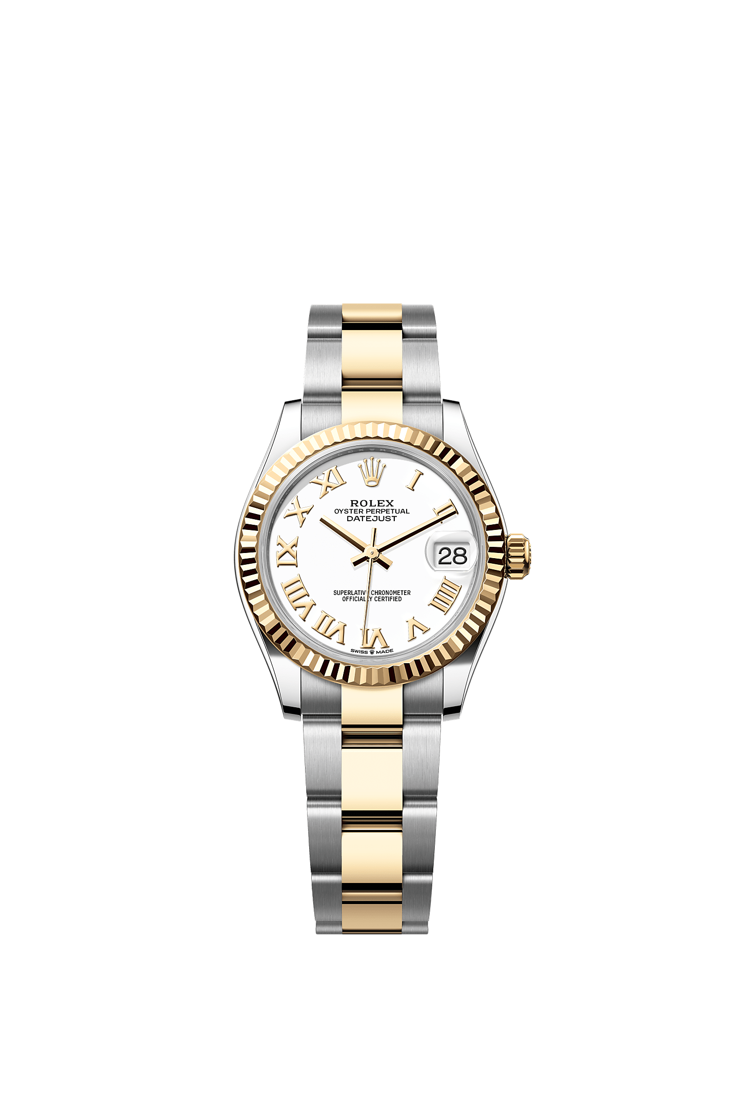 日志型 31, 蚝式，31毫米，黄金及蚝式钢, 表盘 : 白色, Rolex