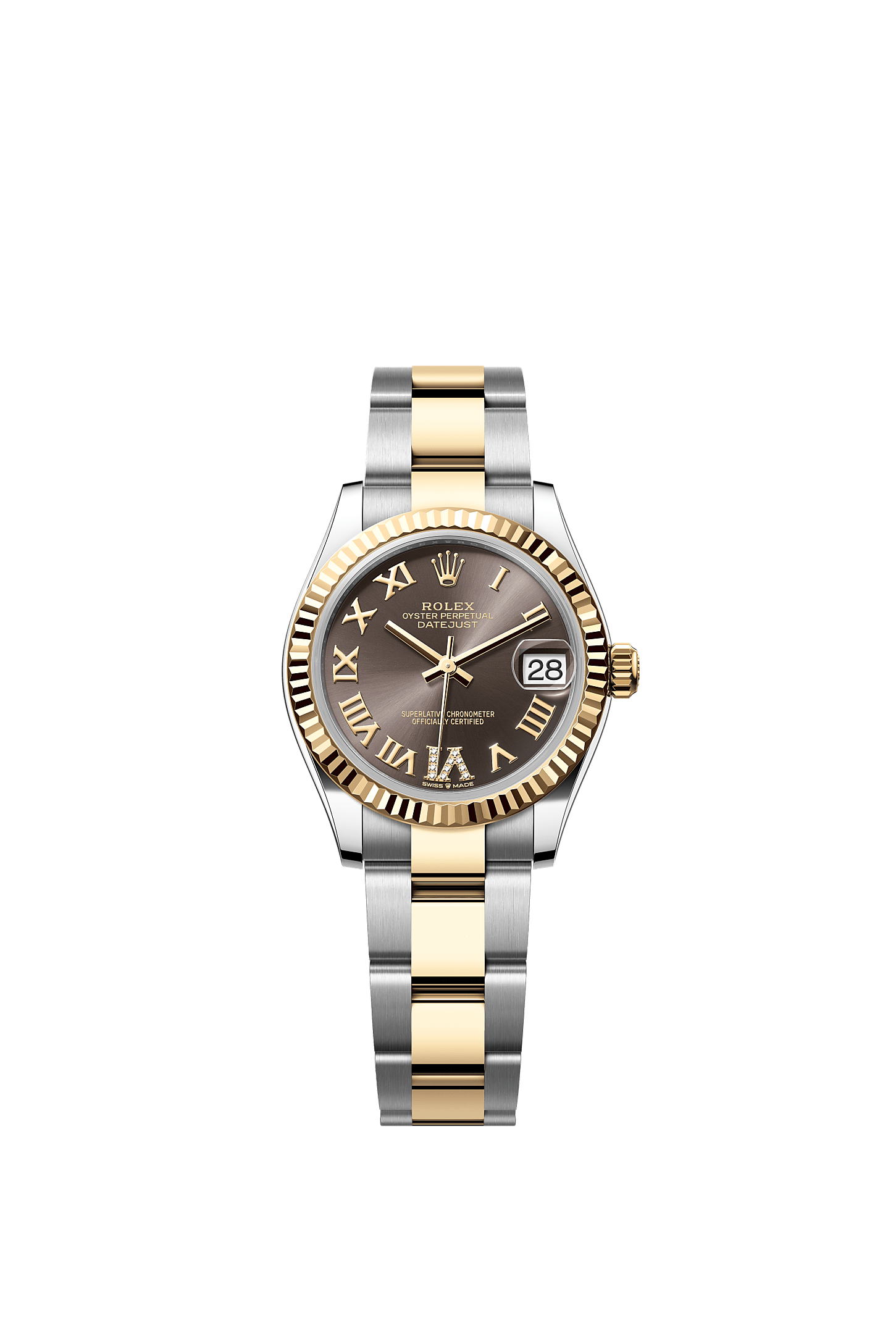 Datejust 31, Oyster, 31 mm, Oystersteel and yellow gold, Dial : Dark grey set with diamonds, Rolex