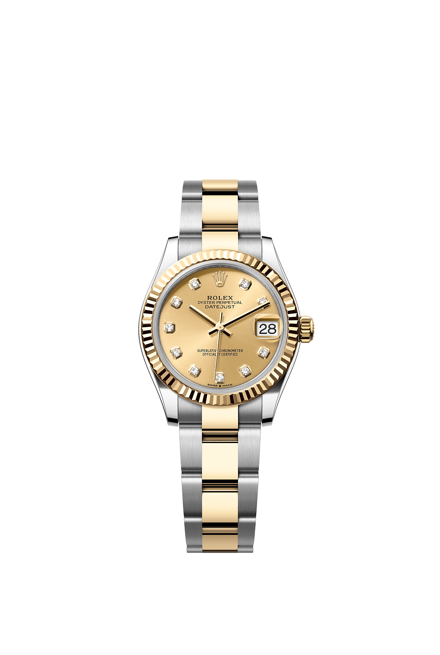 Datejust 31, Oyster, 31 mm, Oystersteel and yellow gold, Dial : Champagne-colour set with diamonds, Rolex