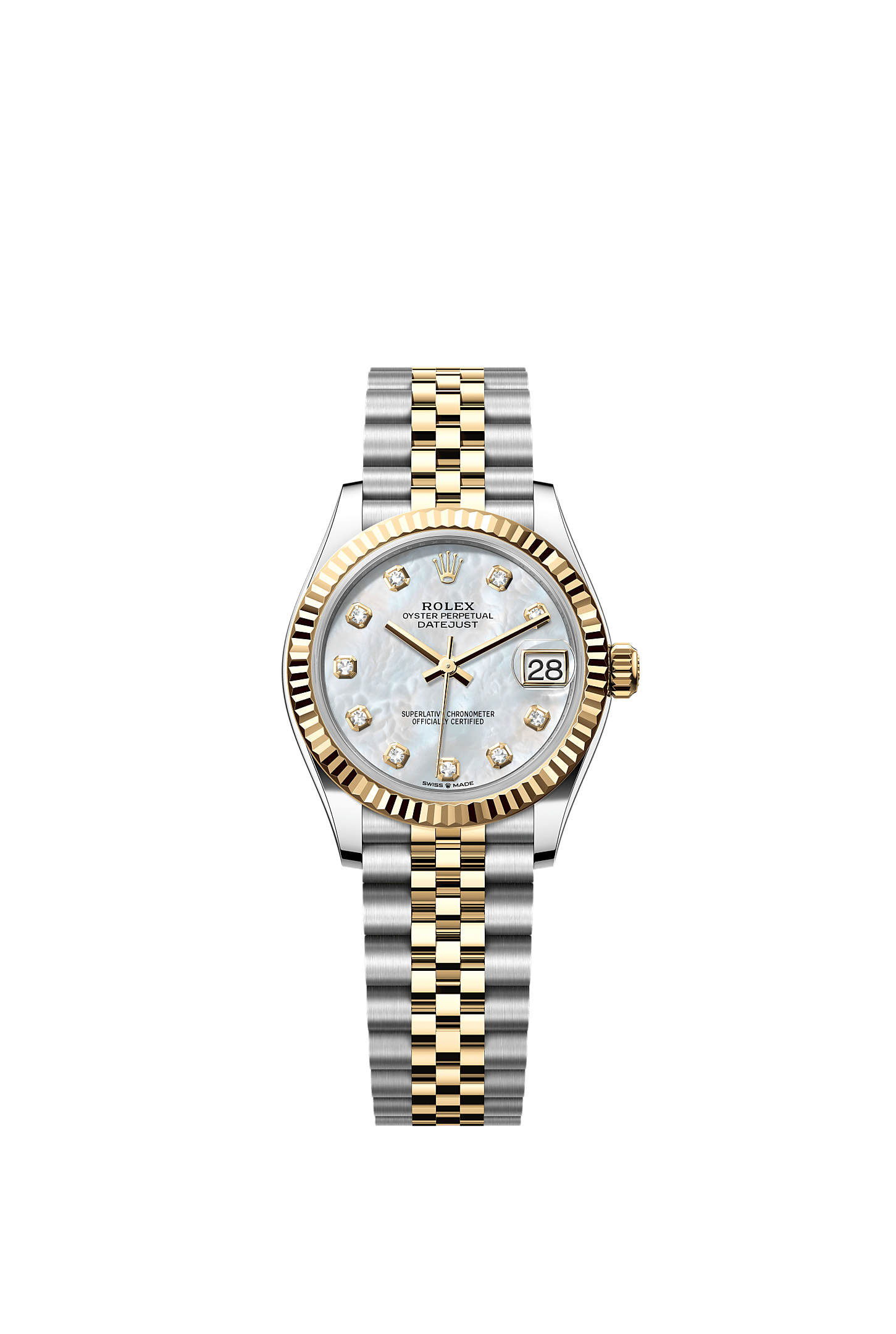 Datejust 31, Oyster, 31 mm, Oystersteel and yellow gold, Dial : White mother-of-pearl set with diamonds, Rolex