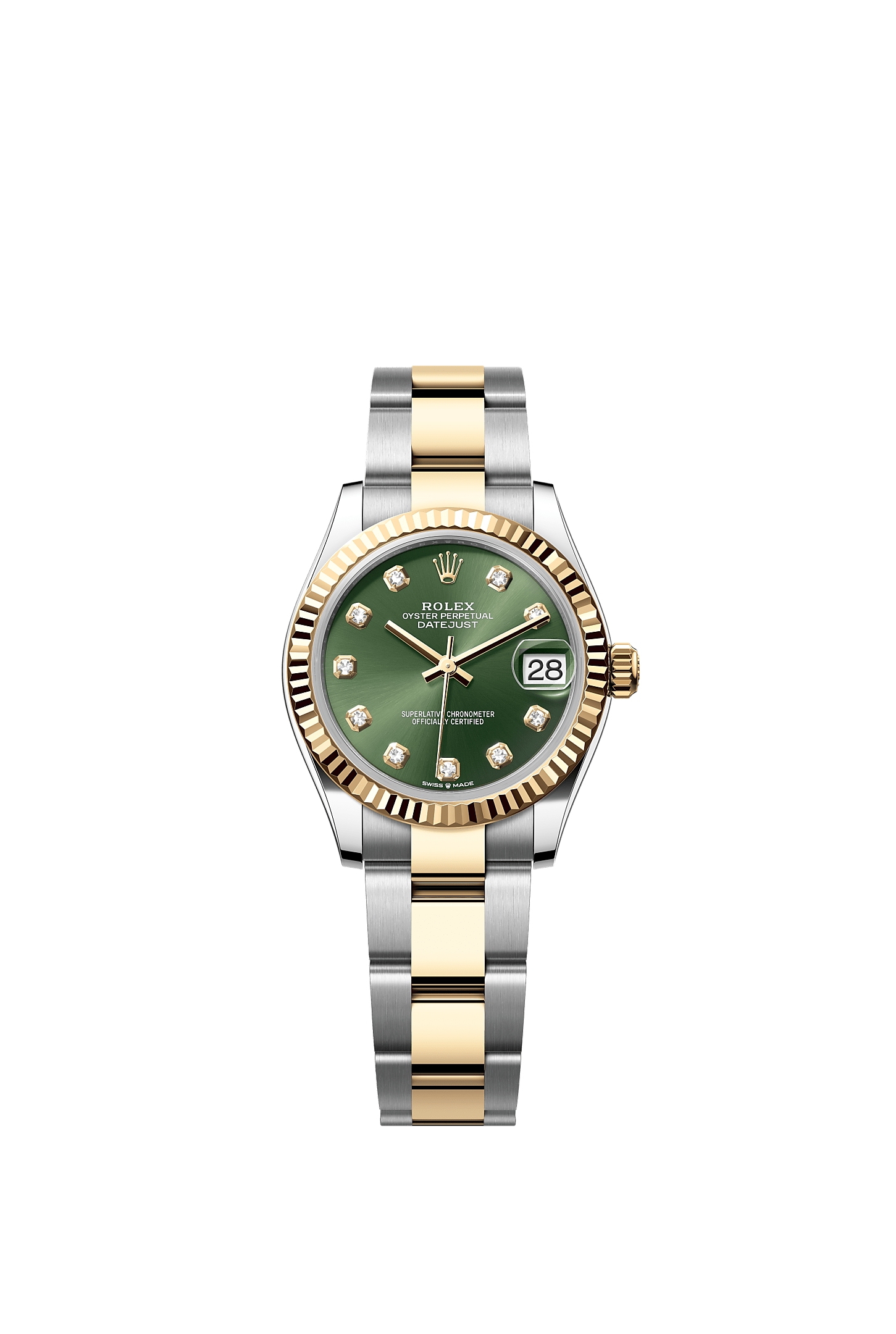 Datejust 31, Oyster, 31 mm, Oystersteel and yellow gold, Dial : Olive green set with diamonds, Rolex