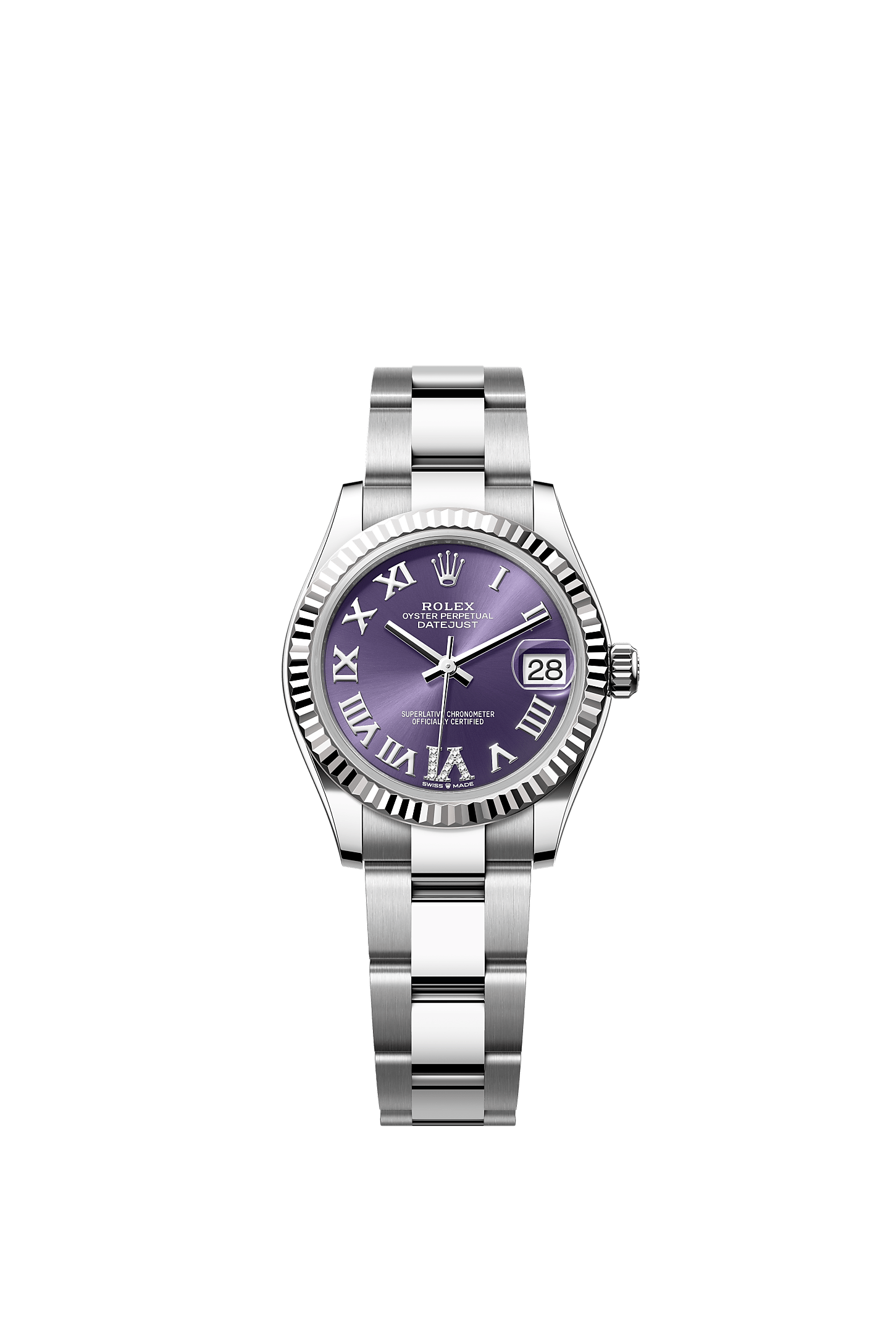 Datejust 31, Oyster, 31 mm, Oystersteel and white gold, Dial : Aubergine set with diamonds, Rolex