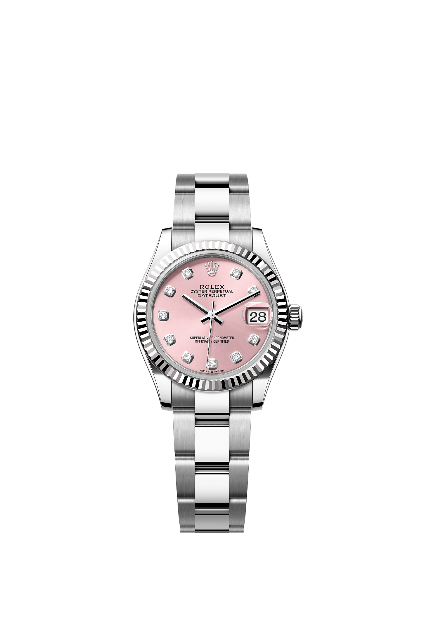 Datejust 31, Oyster, 31 mm, Oystersteel and white gold, Dial : Pink set with diamonds, Rolex