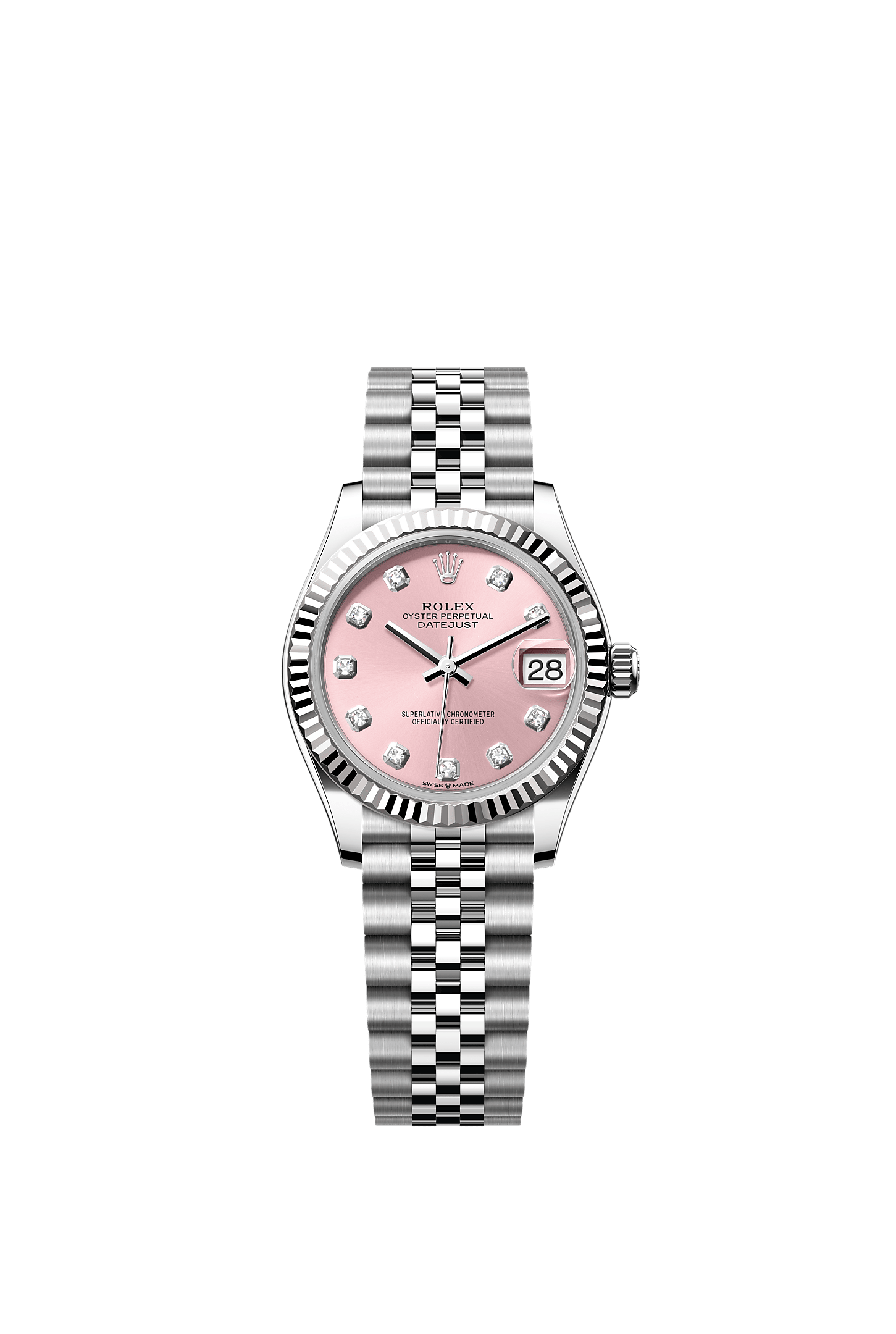 Datejust 31, Oyster, 31 mm, Oystersteel and white gold, Dial : Pink set with diamonds, Rolex