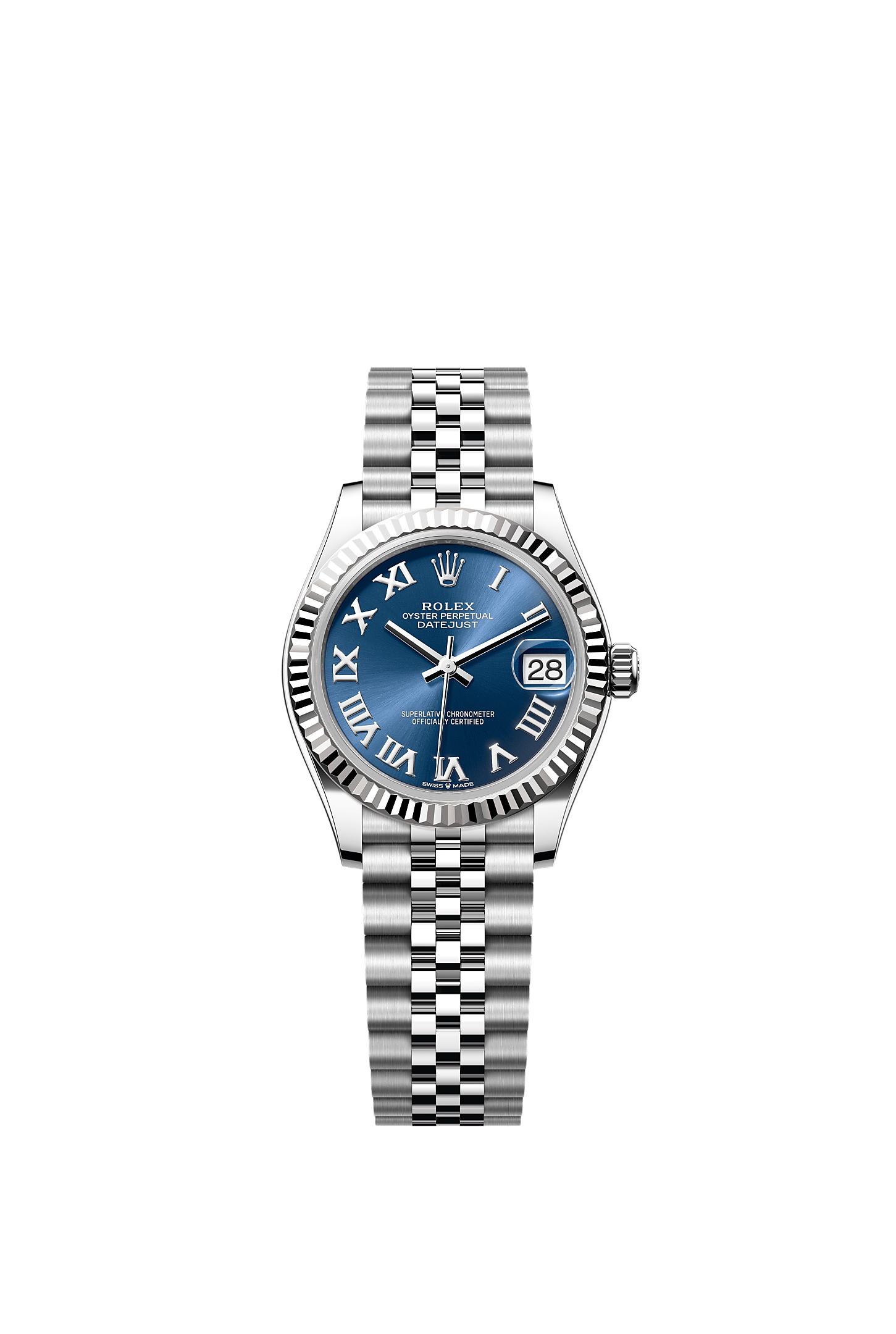 日志型 31, 蚝式，31毫米，白色黄金及蚝式钢, 表盘 : 亮蓝色, Rolex