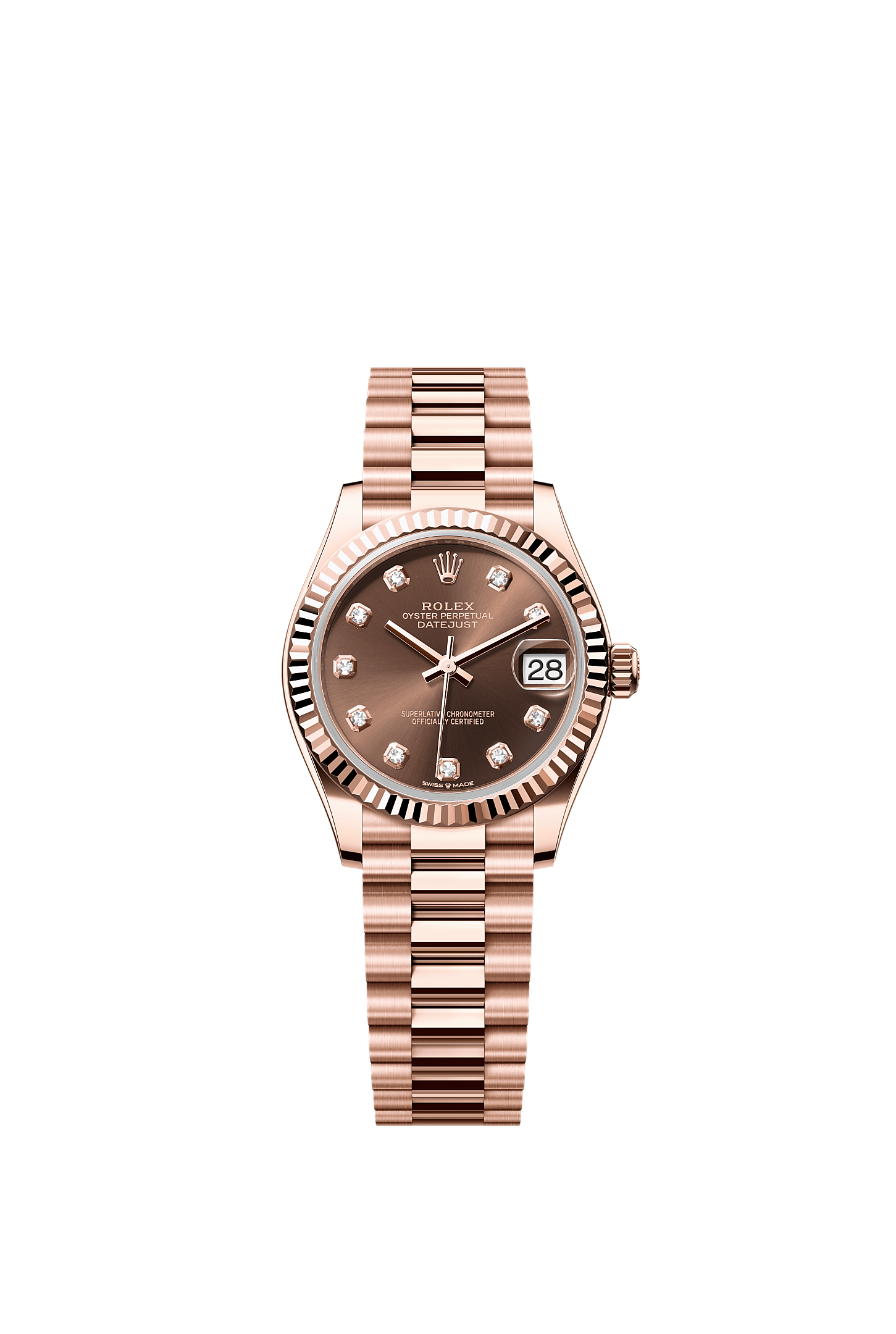 日志型 31, 蚝式，31毫米，永恒玫瑰金, 表盘 : 巧克力色，镶钻石, Rolex