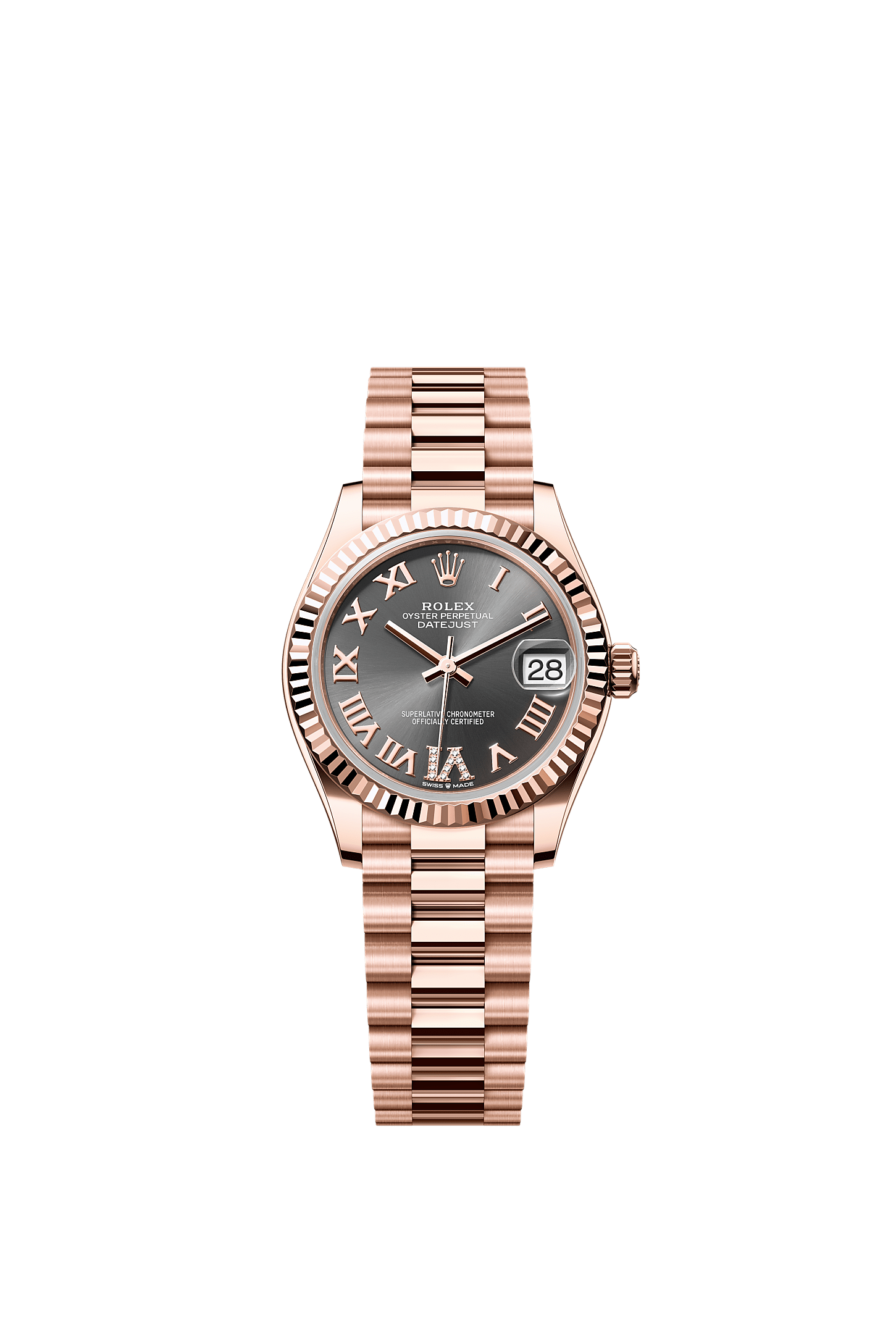 日志型 31, 蚝式，31毫米，永恒玫瑰金, 表盘 : 石板灰色，镶钻石, Rolex