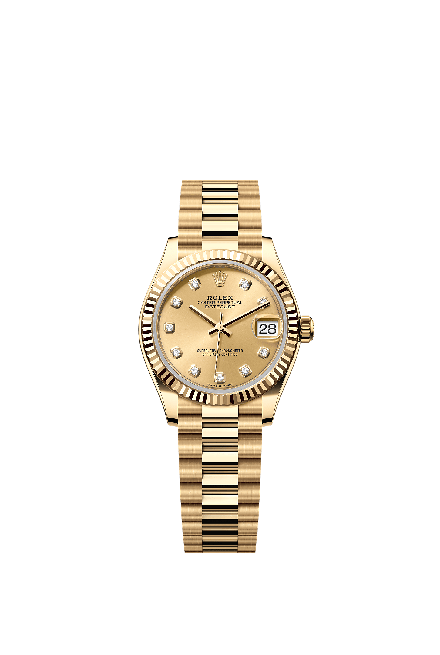 日志型 31, 蚝式，31毫米，黄金, 表盘 : 香槟色，镶钻石, Rolex
