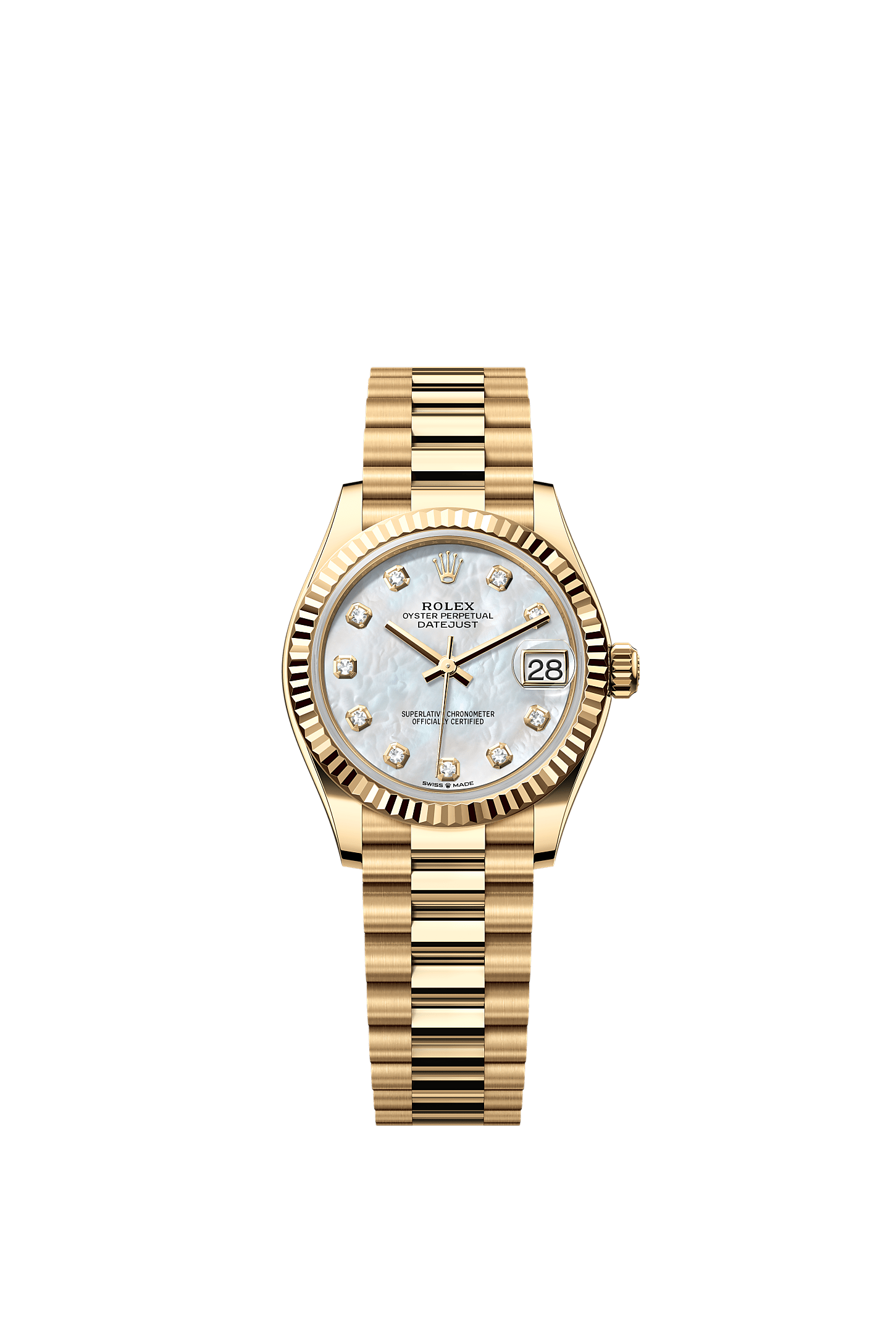 日志型 31, 蚝式，31毫米，黄金, 表盘 : 白色珍珠母，镶钻石, Rolex