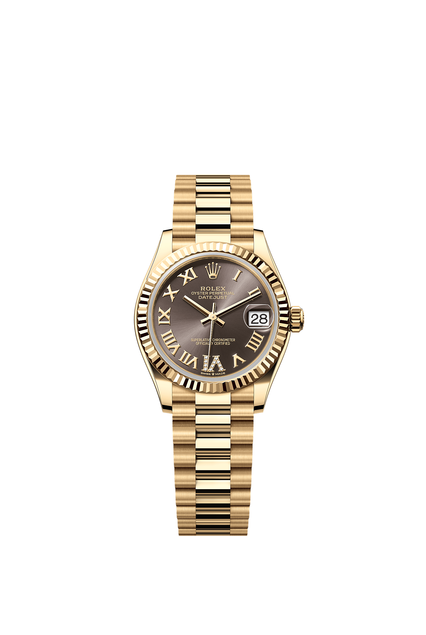 Datejust 31, Oyster, 31 mm, yellow gold, Dial : Dark grey set with diamonds, Rolex