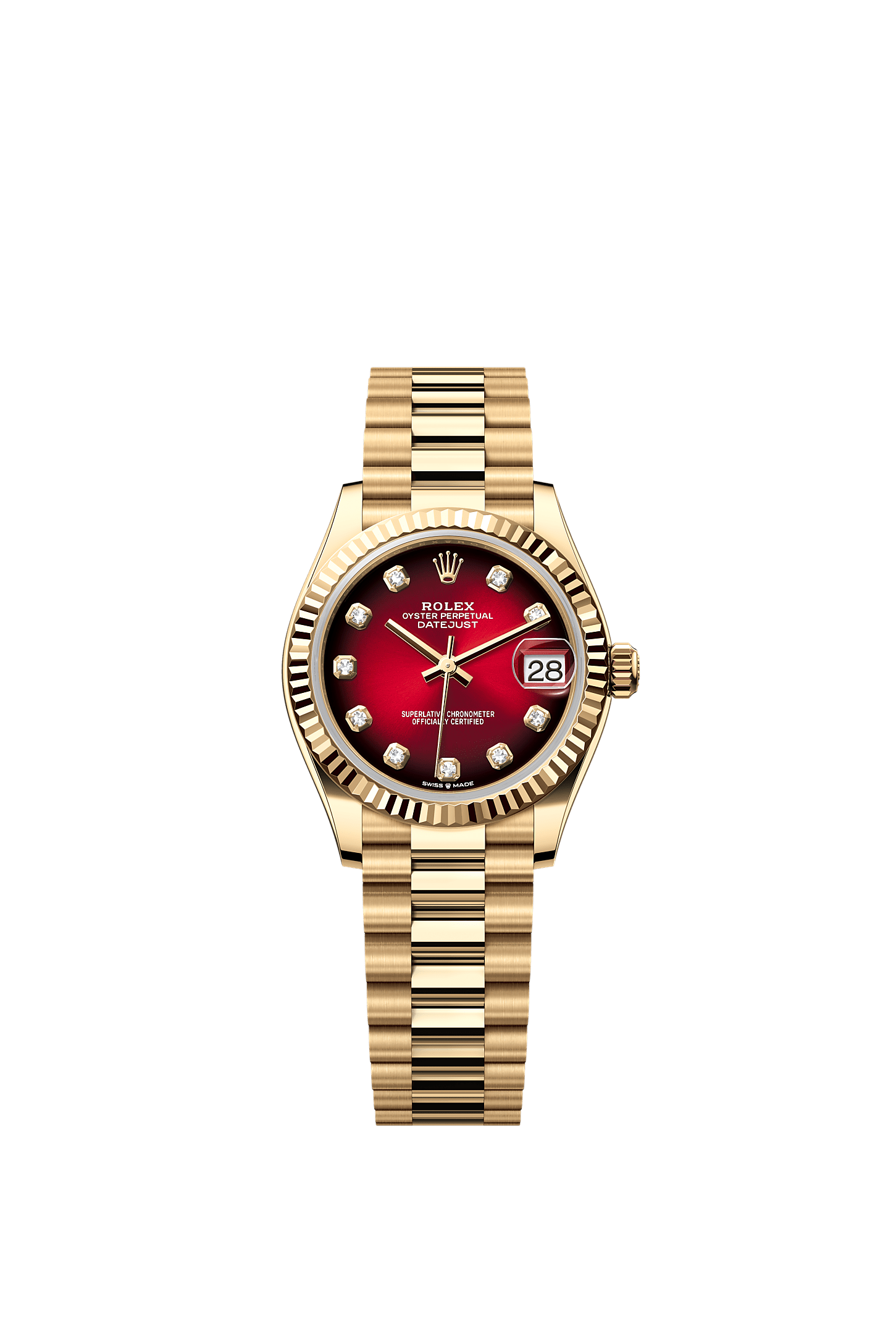 日志型 31, 蚝式，31毫米，黄金, 表盘 : 渐变红色，镶钻石, Rolex