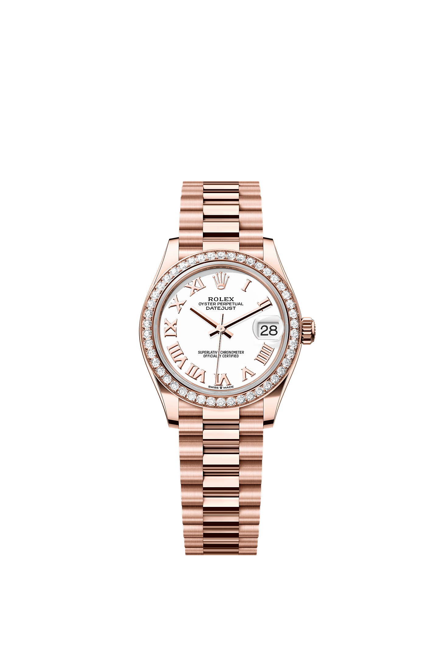 日志型 31, 蚝式，31毫米，钻石及永恒玫瑰金, 表盘 : 白色, Rolex