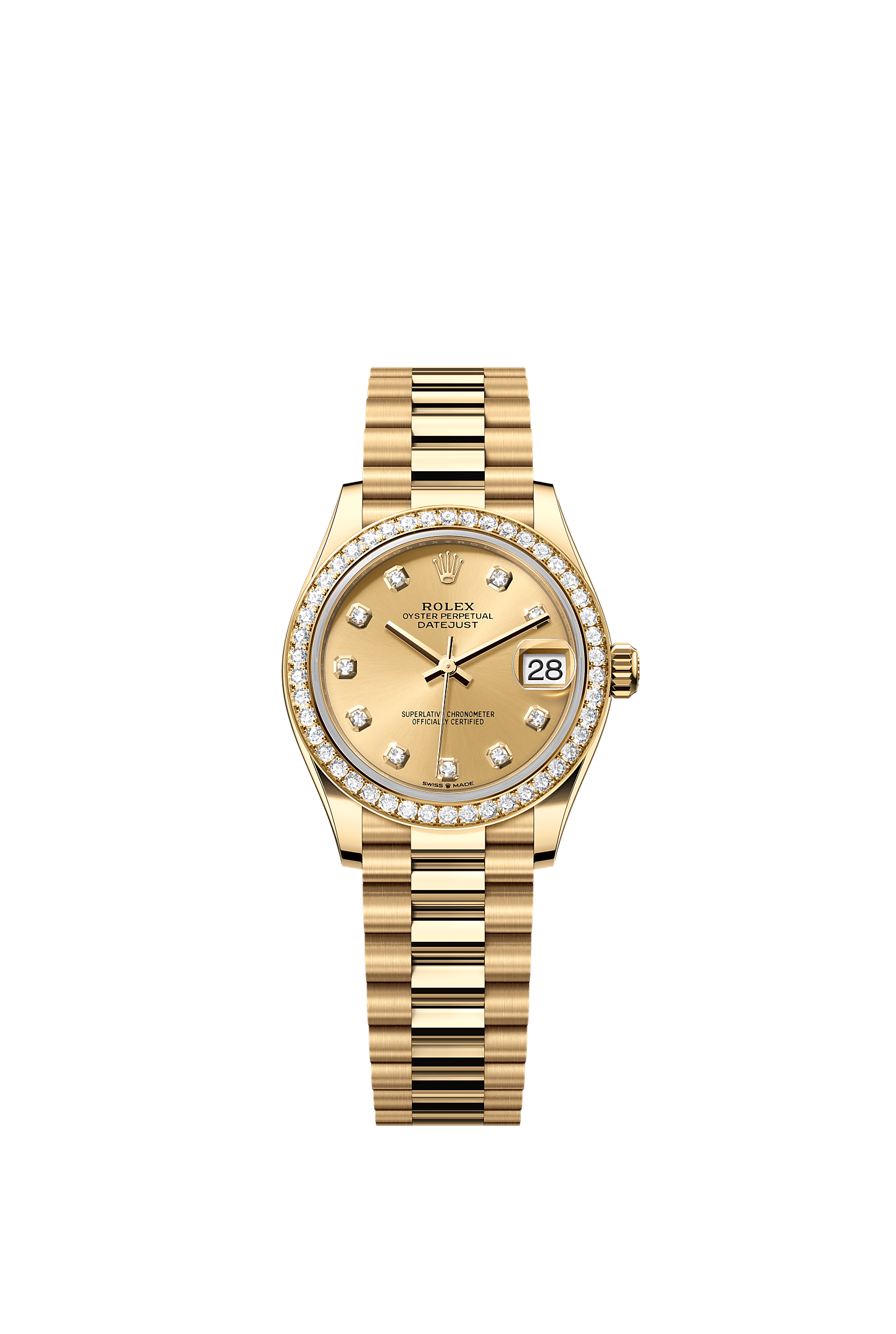 日志型 31, 蚝式，31毫米，钻石及黄金, 表盘 : 香槟色，镶钻石, Rolex
