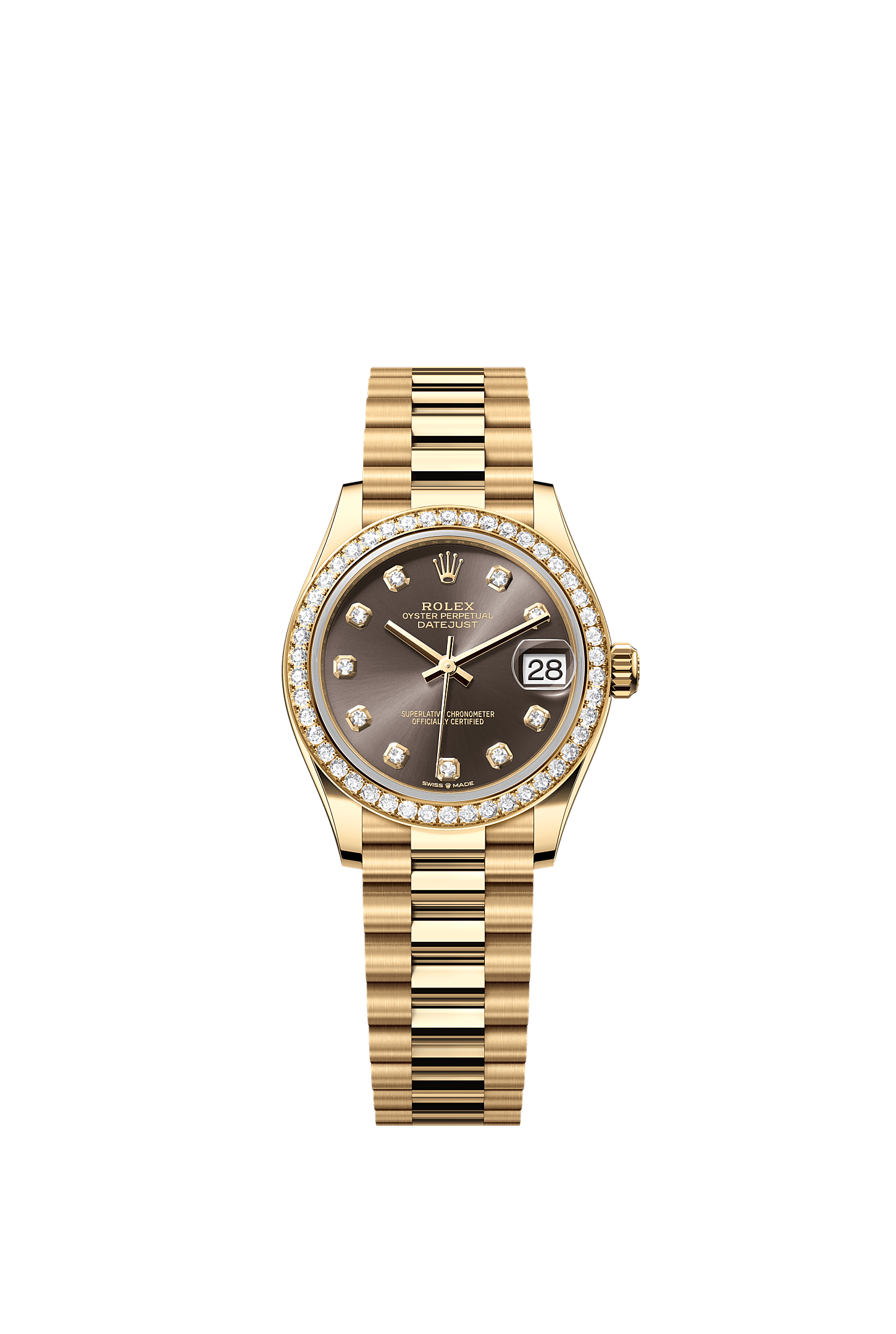 日志型 31, 蚝式，31毫米，钻石及黄金, 表盘 : 深灰色，镶钻石, Rolex