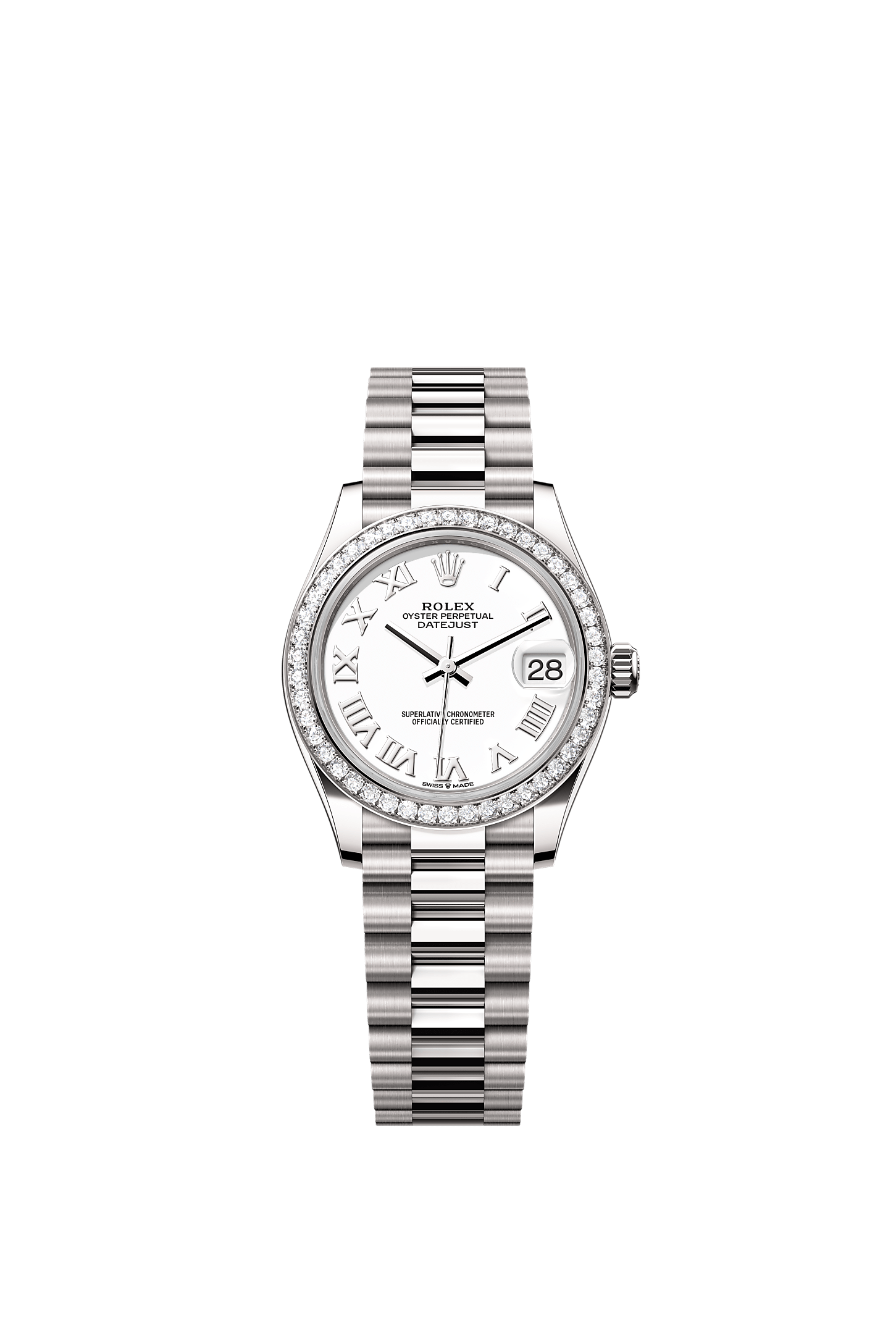 日志型 31, 蚝式，31毫米，钻石及白色黄金, 表盘 : 白色, Rolex