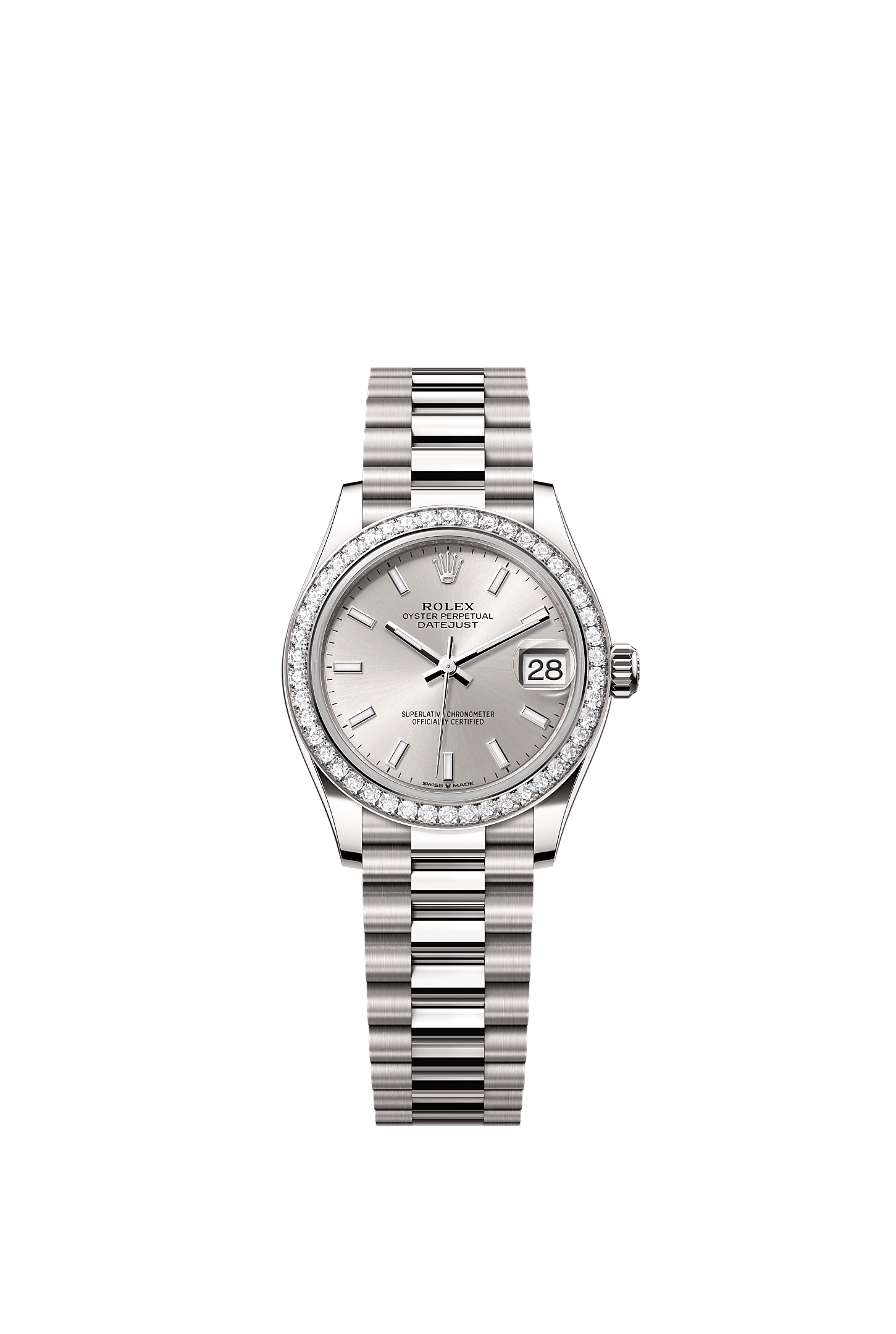日志型 31, 蚝式，31毫米，钻石及白色黄金, 表盘 : 银色, Rolex